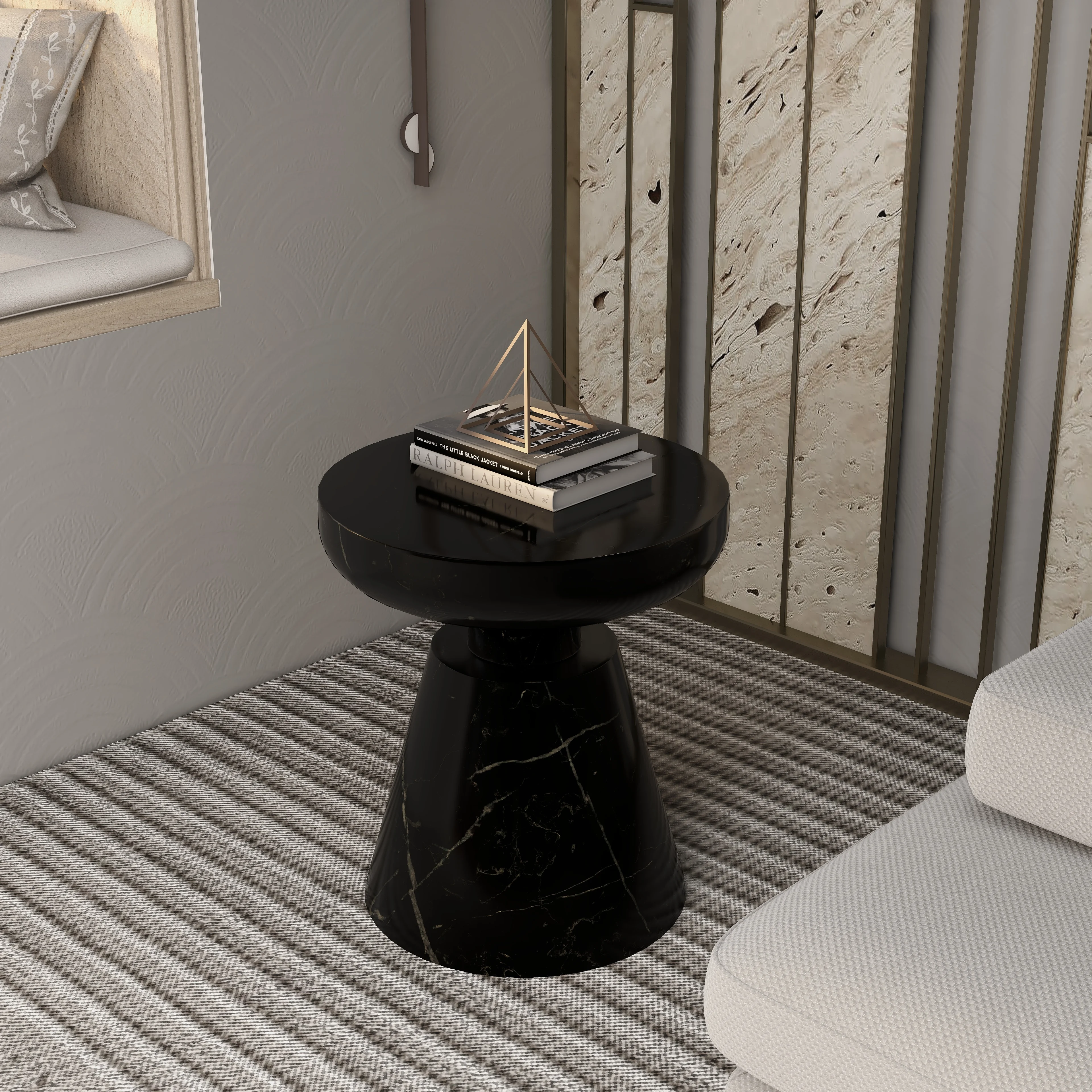 Isle Collection Fiberglass Outdoor Side Table in Marbled Black