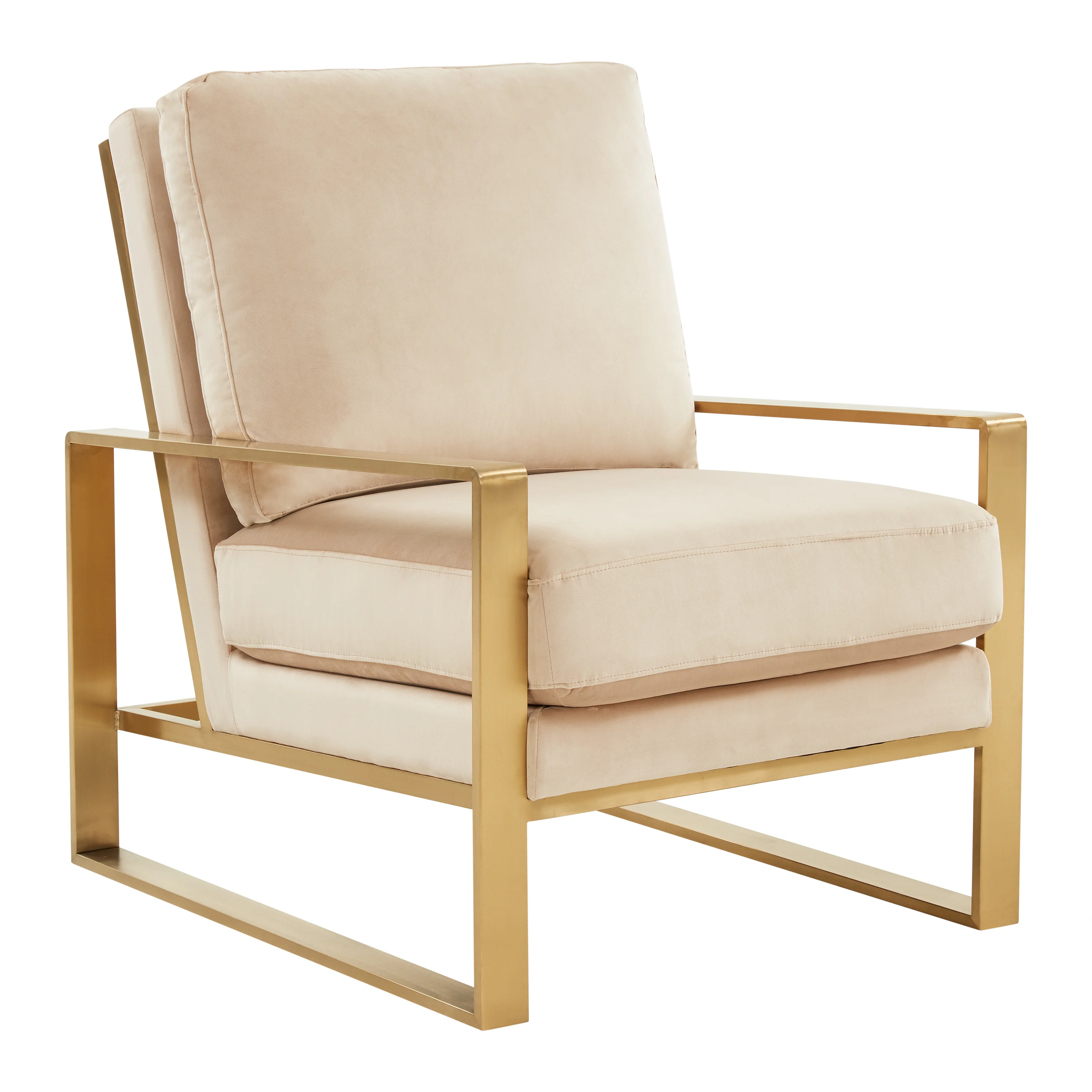 Jefferson Velvet Design Accent Armchair With Gold Brass Finish Frame