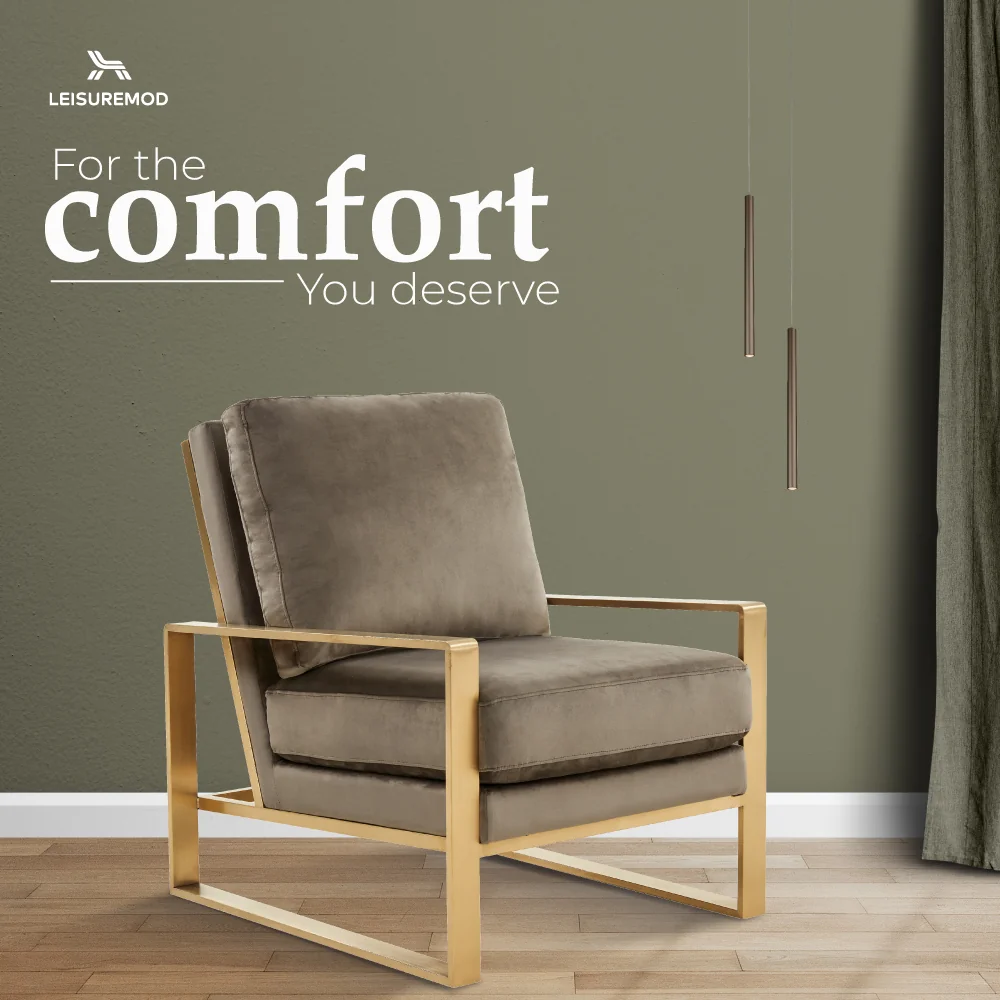 Jefferson Velvet Design Accent Armchair With Gold Brass Finish Frame