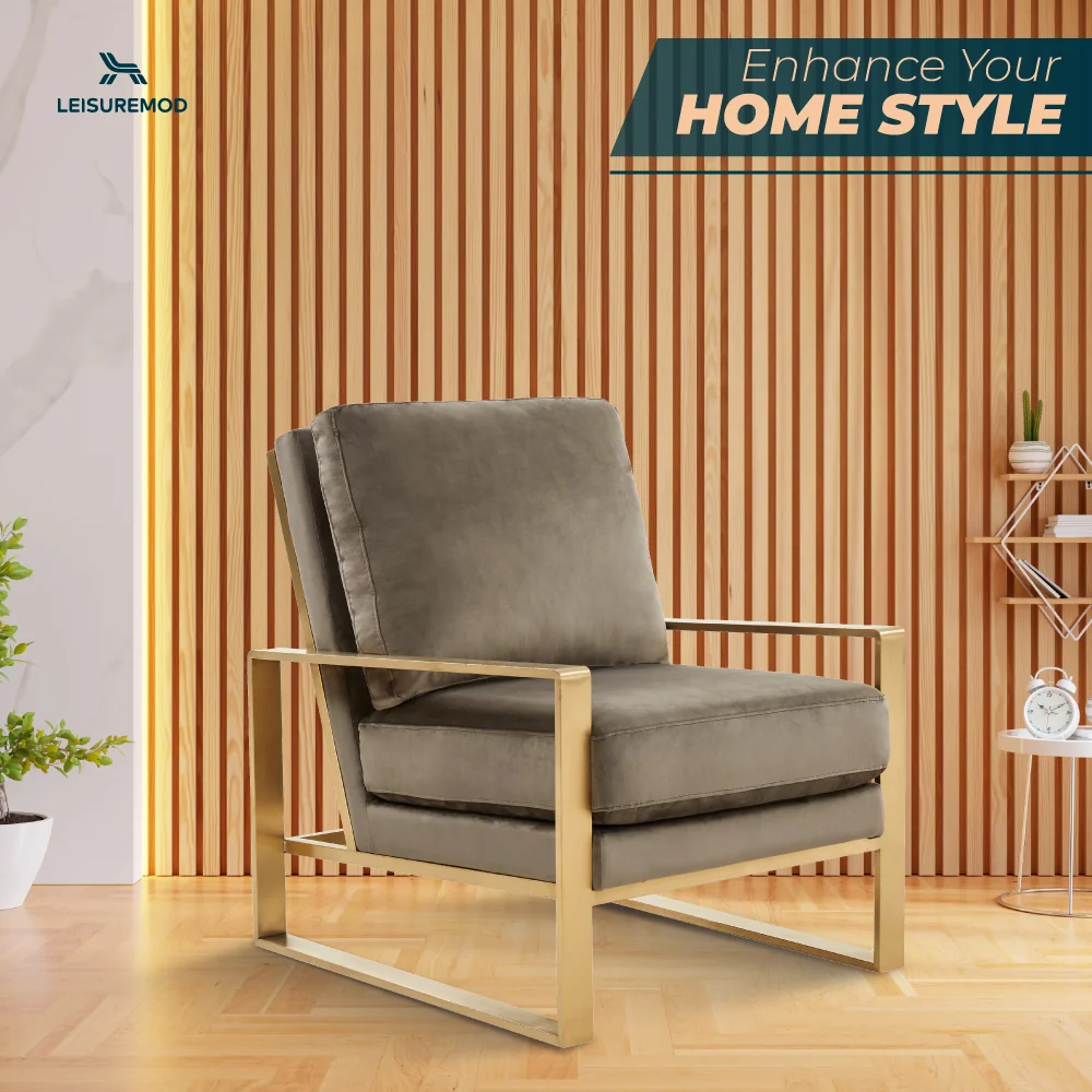 Jefferson Velvet Design Accent Armchair With Gold Brass Finish Frame