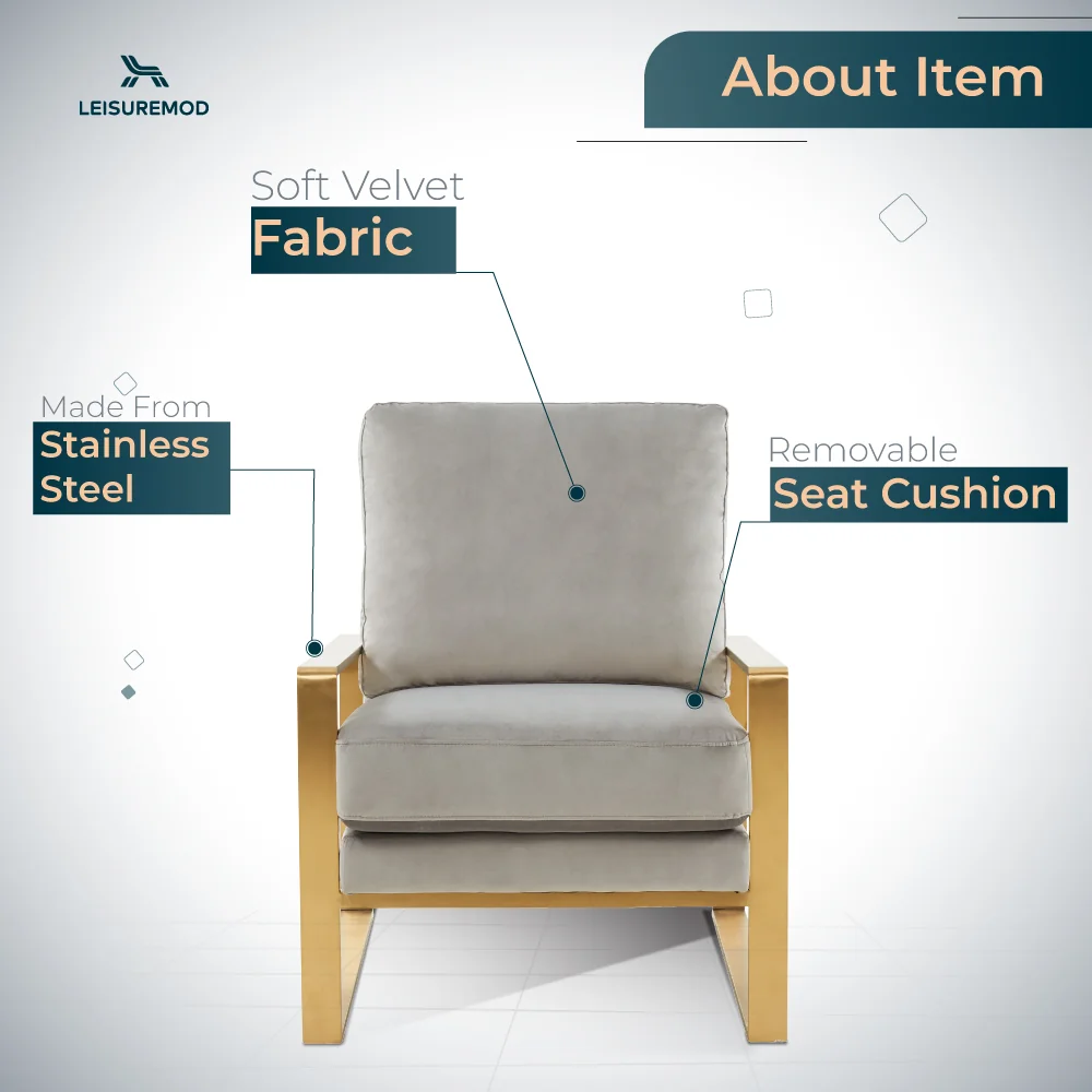 Jefferson Velvet Design Accent Armchair With Gold Brass Finish Frame