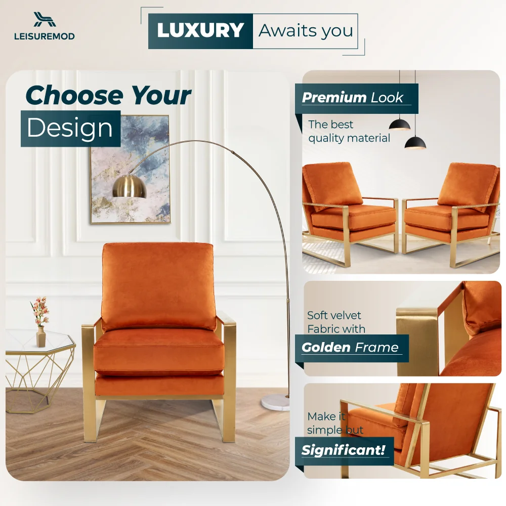 Jefferson Velvet Design Accent Armchair With Gold Brass Finish Frame