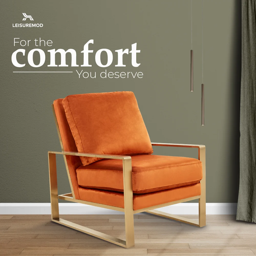 Jefferson Velvet Design Accent Armchair With Gold Brass Finish Frame