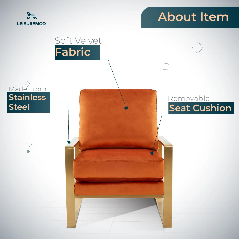 Jefferson Velvet Design Accent Armchair With Gold Brass Finish Frame