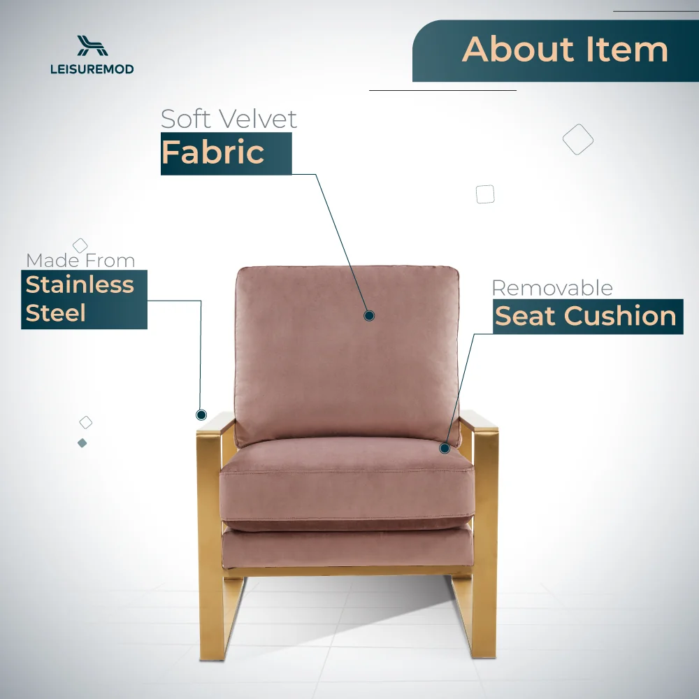 Jefferson Velvet Design Accent Armchair With Gold Brass Finish Frame