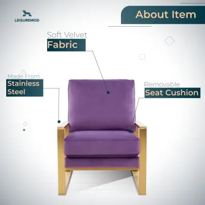 Jefferson Velvet Design Accent Armchair With Gold Brass Finish Frame