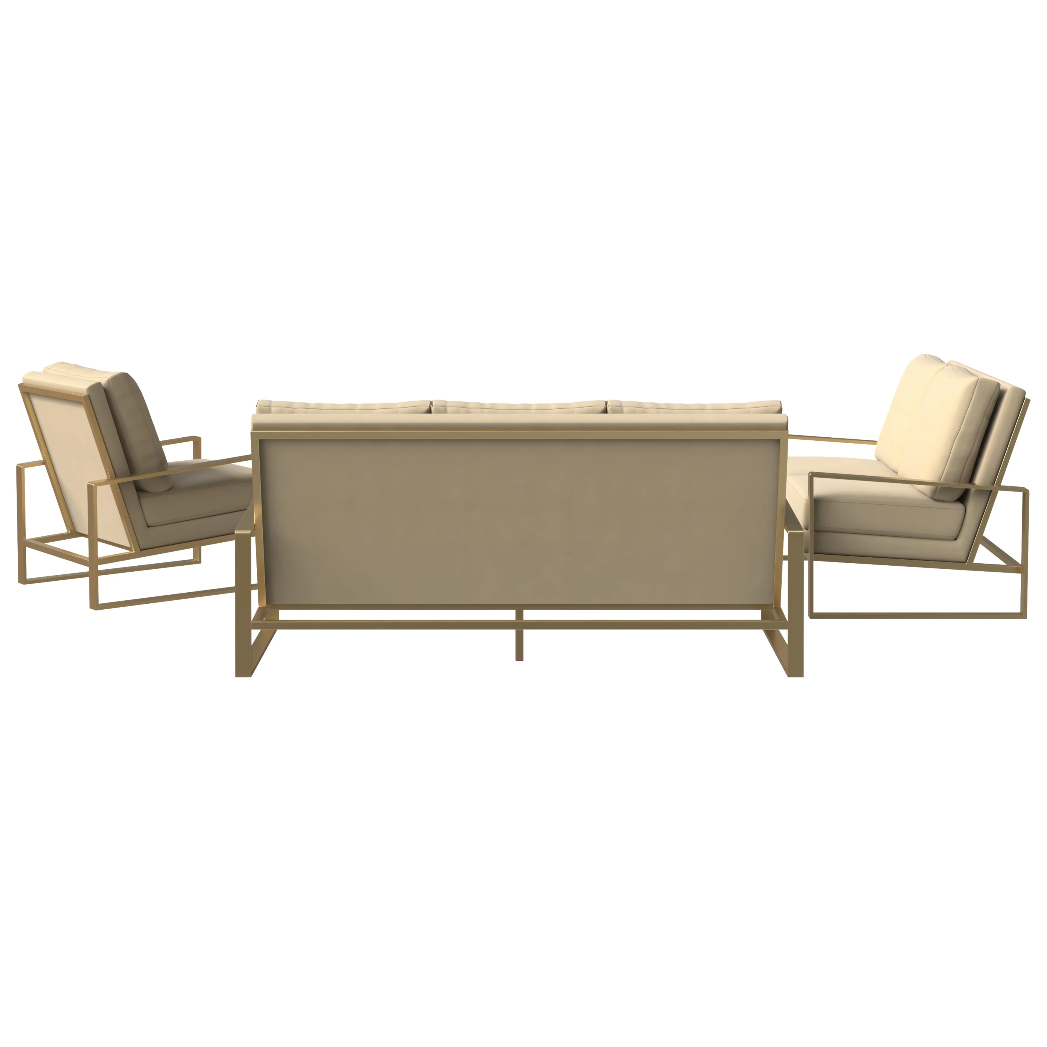 Jefferson Velvet 3-Piece Living Room Sofa Set With Elegant Gold Frame Beige