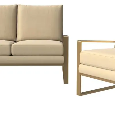 Jefferson Velvet 3-Piece Living Room Sofa Set With Elegant Gold Frame Beige