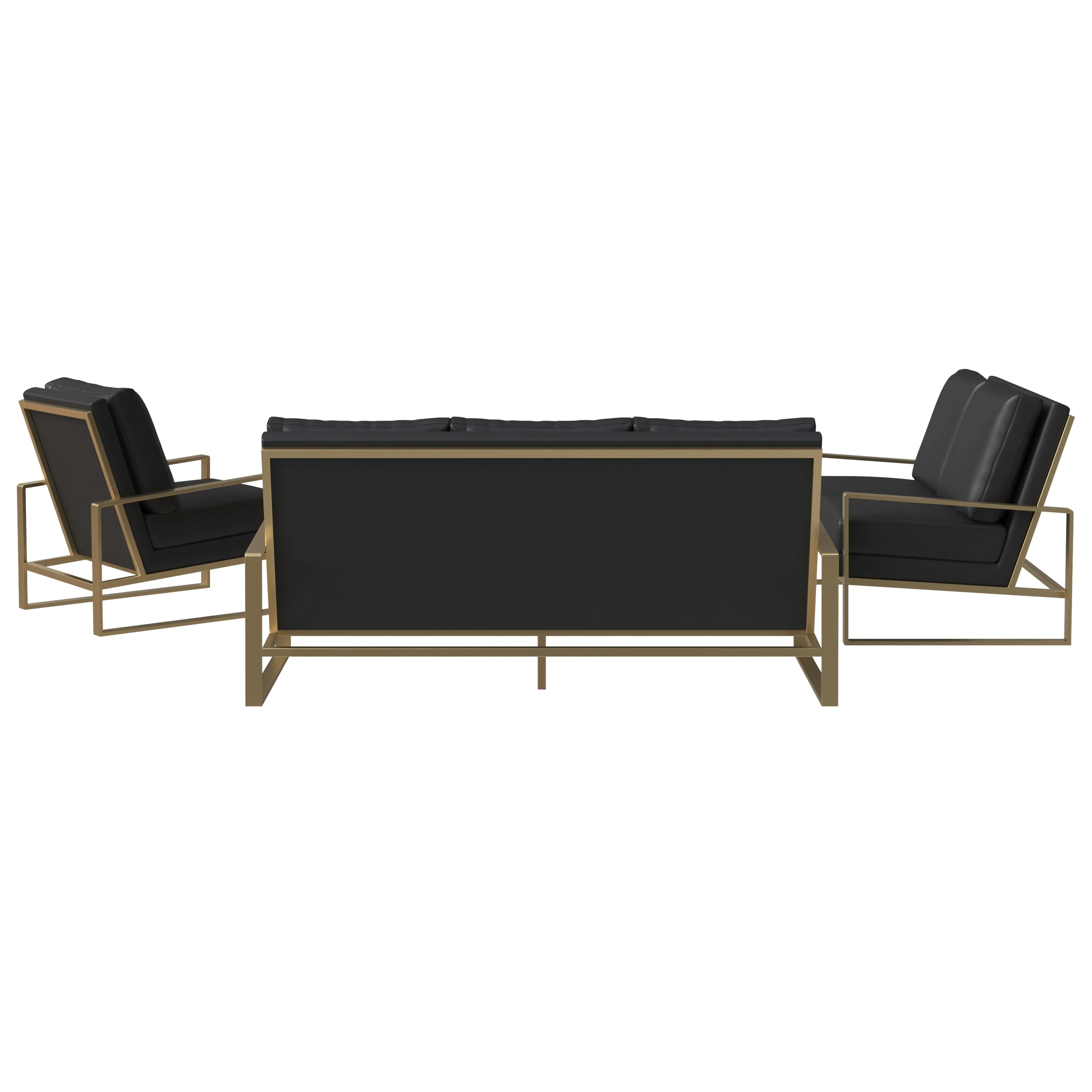 Jefferson Leather 3-Piece Living Room Sofa Set With Elegant Gold Frame Black