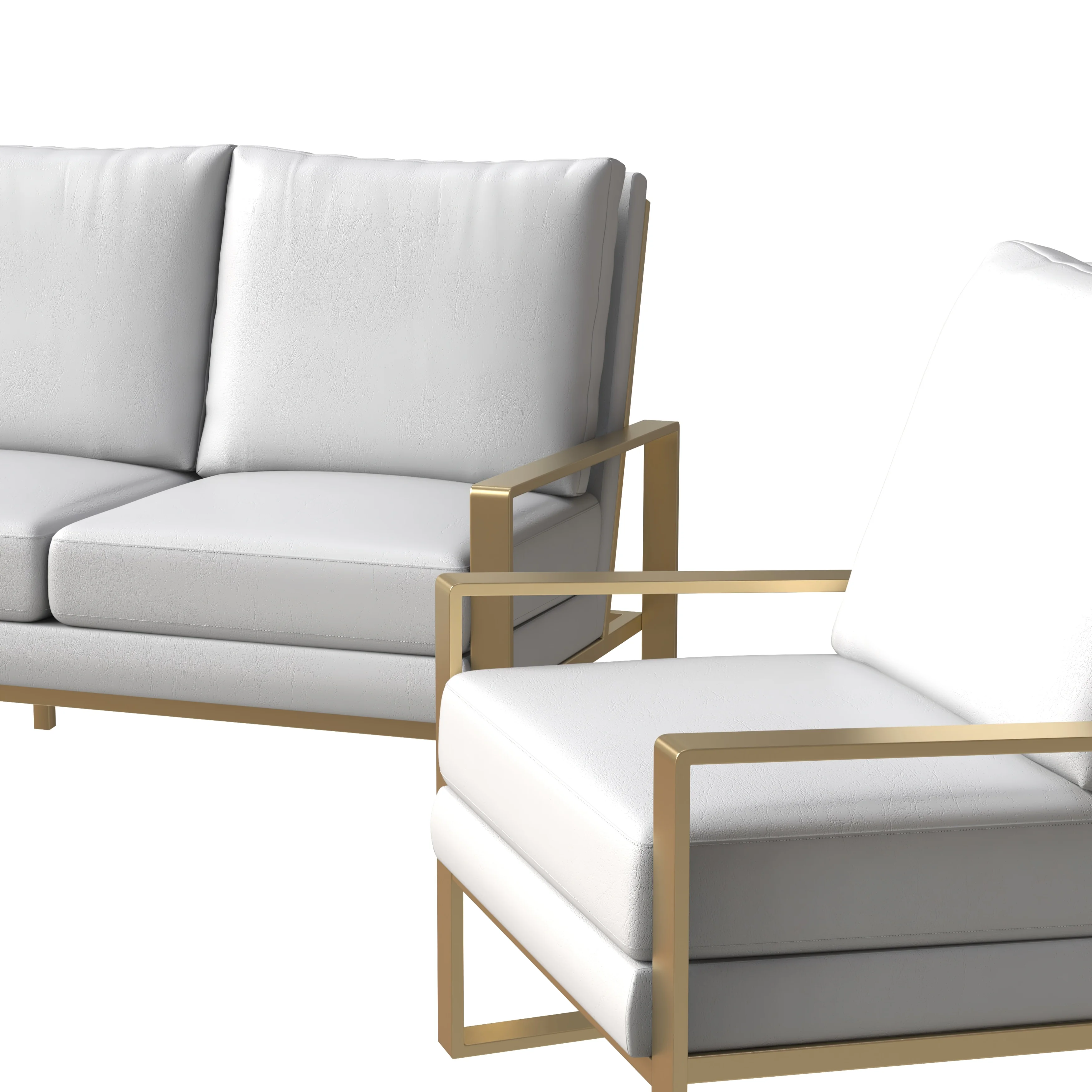 Jefferson Leather 3-Piece Living Room Sofa Set With Elegant Gold Frame White