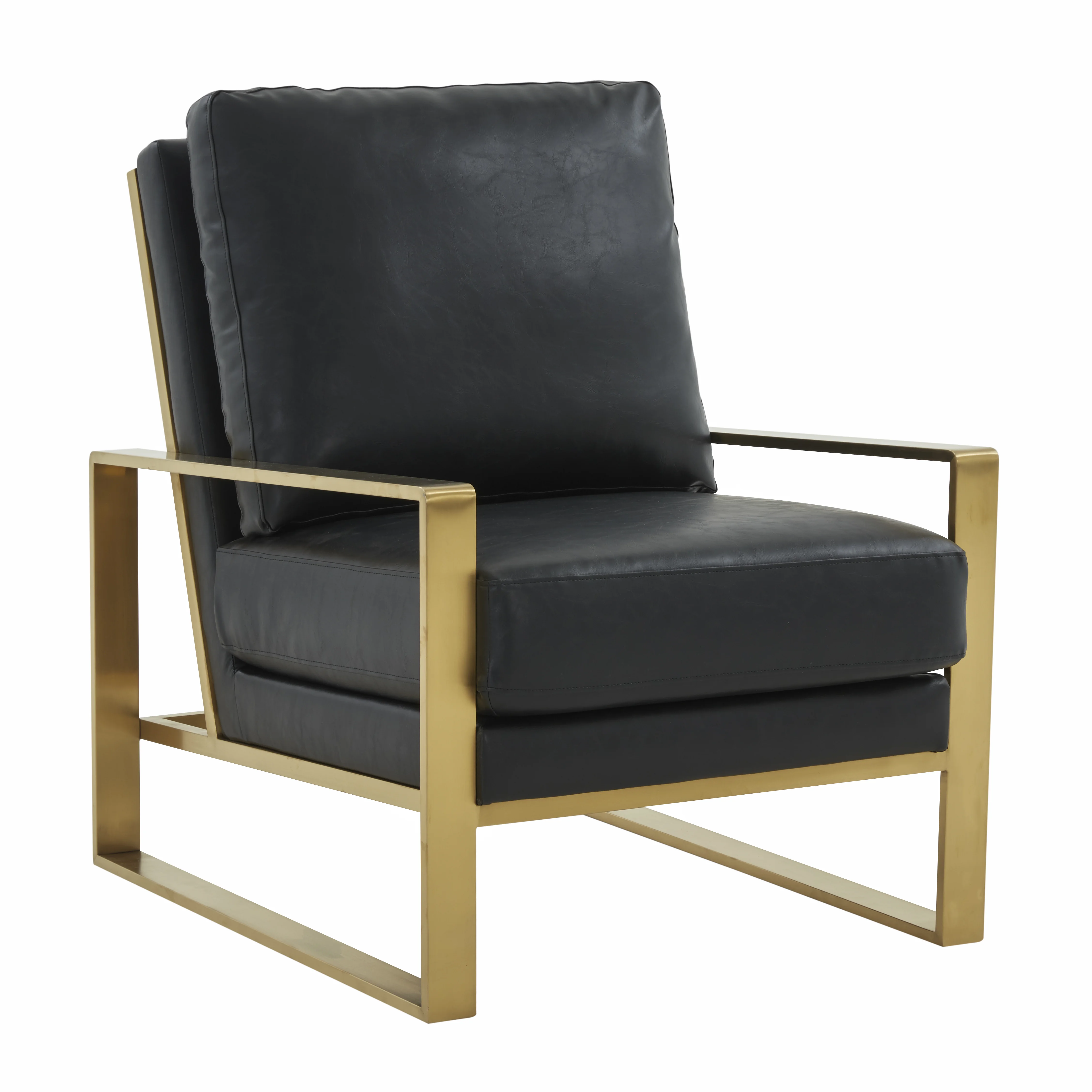 Jefferson Leather Modern Design Accent Armchair With Elegant Gold Frame
