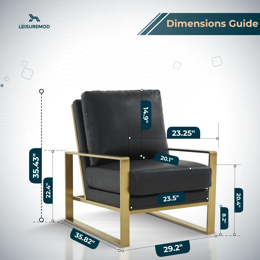 Jefferson Leather Modern Design Accent Armchair With Elegant Gold Frame