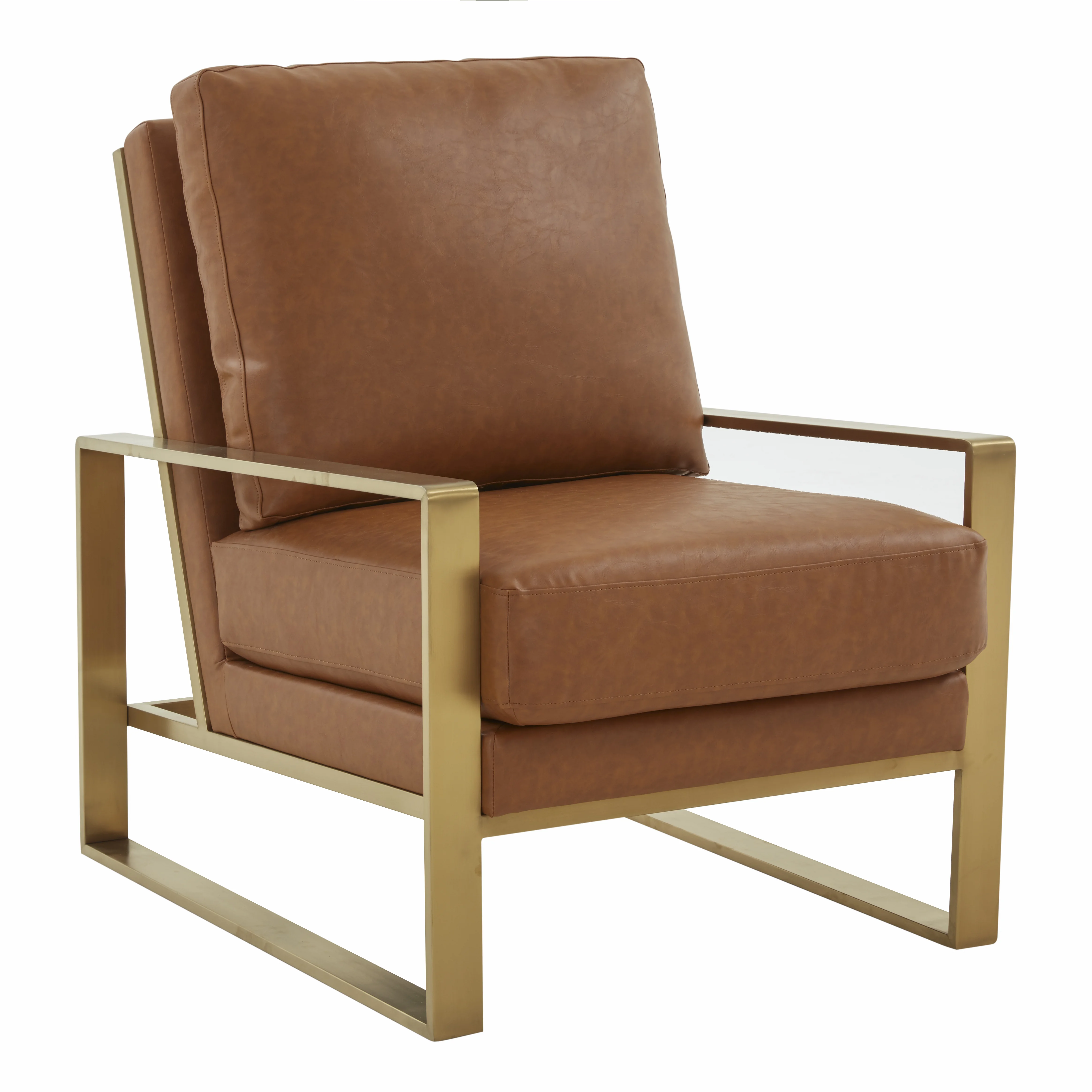 Jefferson Leather Modern Design Accent Armchair With Elegant Gold Frame