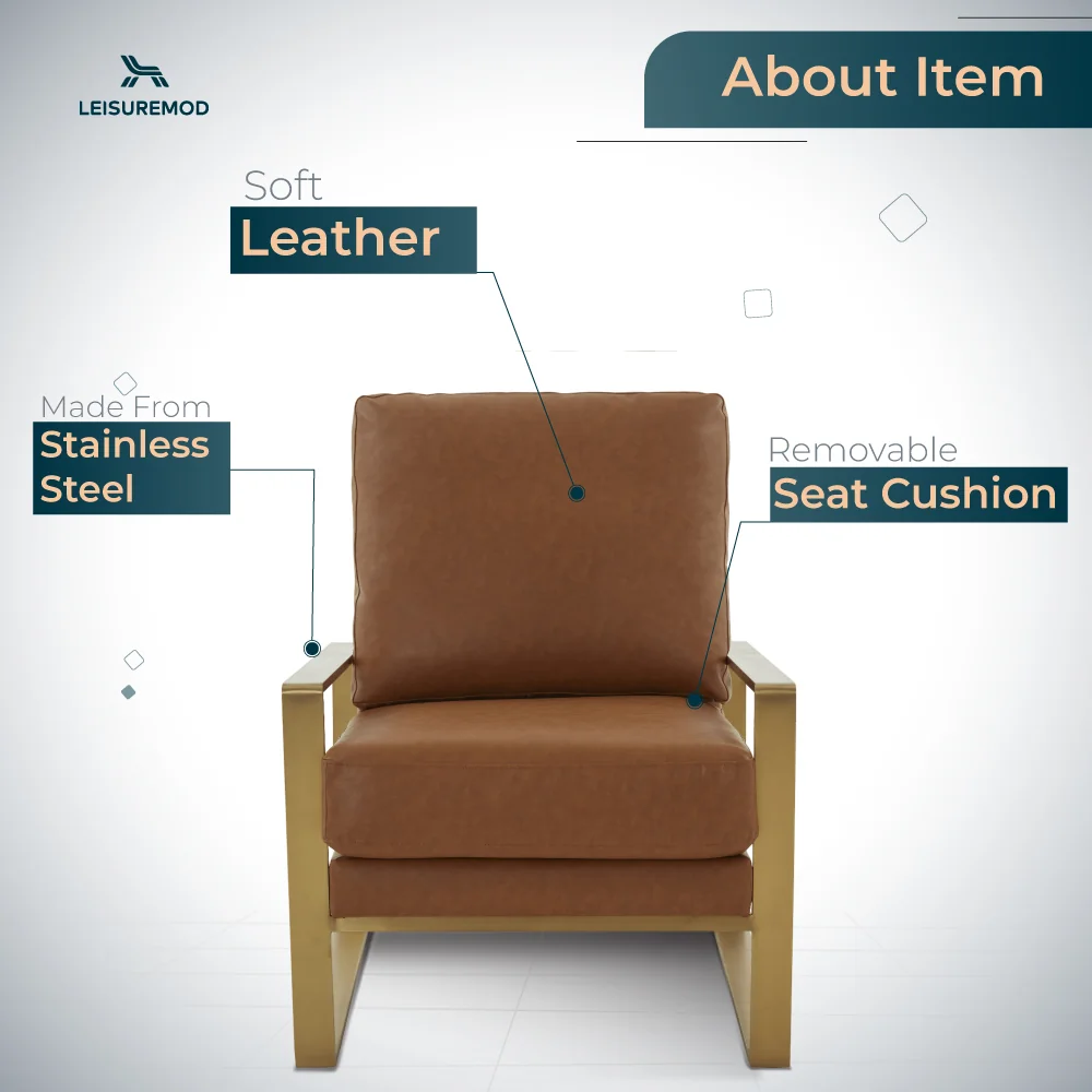 Jefferson Leather Modern Design Accent Armchair With Elegant Gold Frame