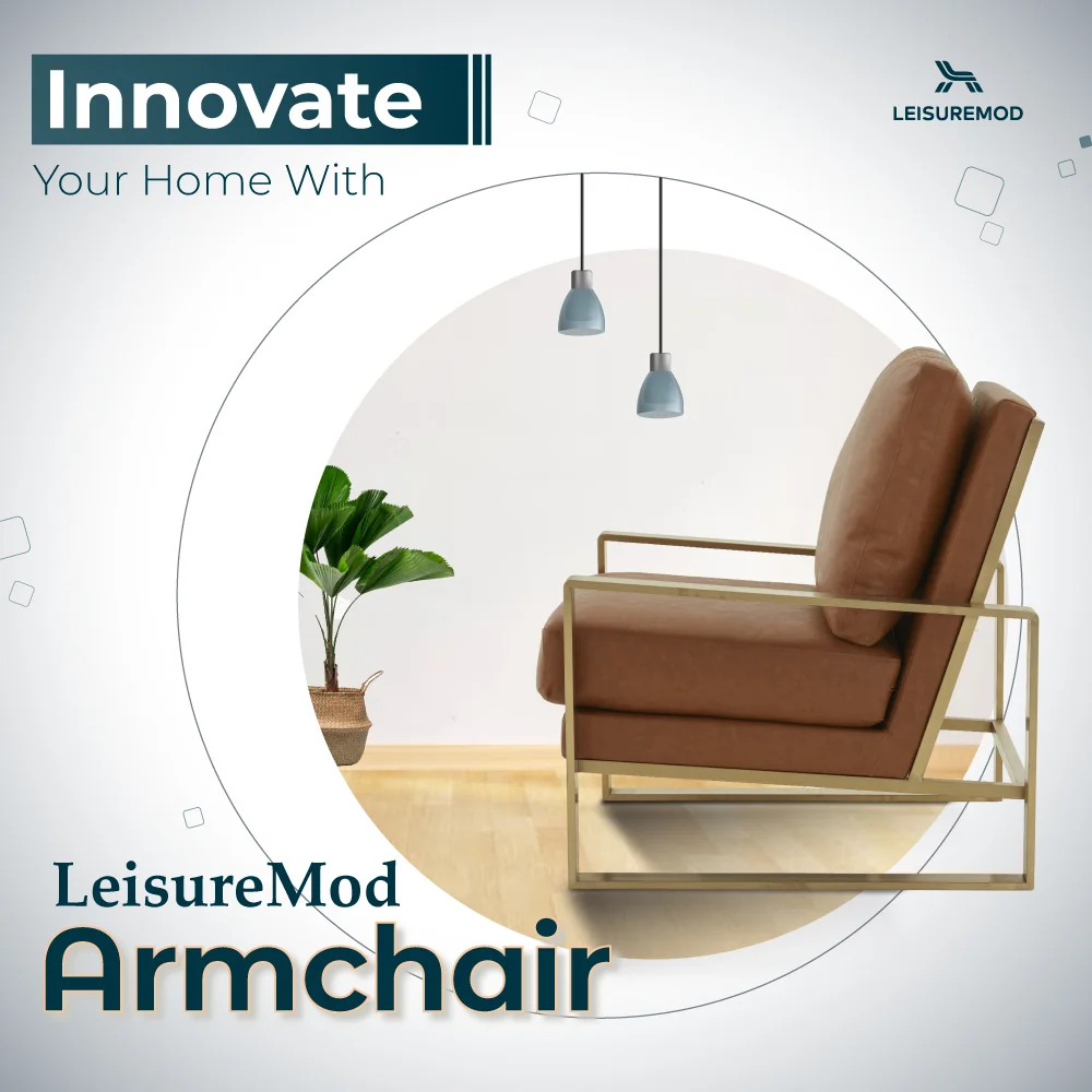 Jefferson Leather Modern Design Accent Armchair With Elegant Gold Frame