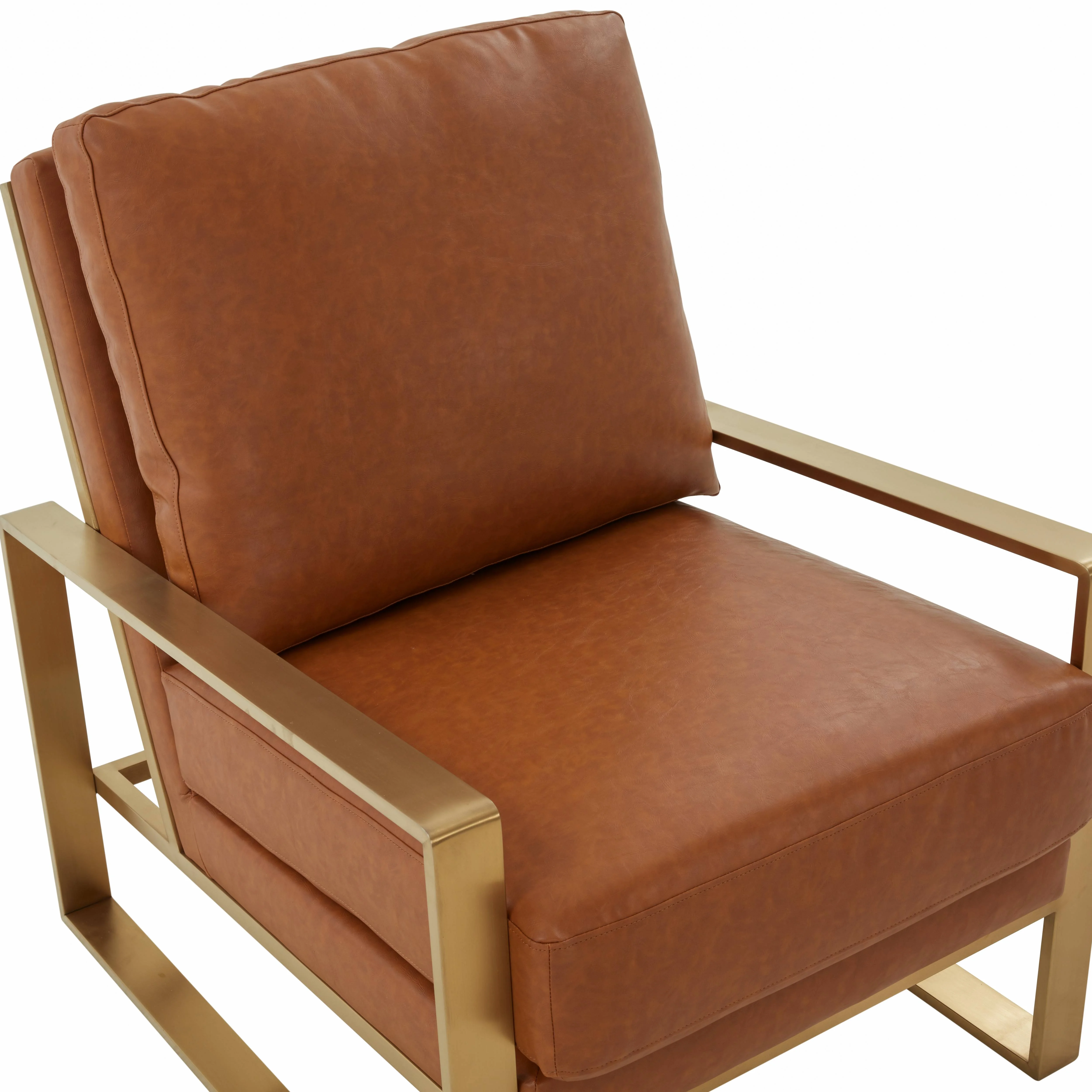 Jefferson Leather Modern Design Accent Armchair With Elegant Gold Frame