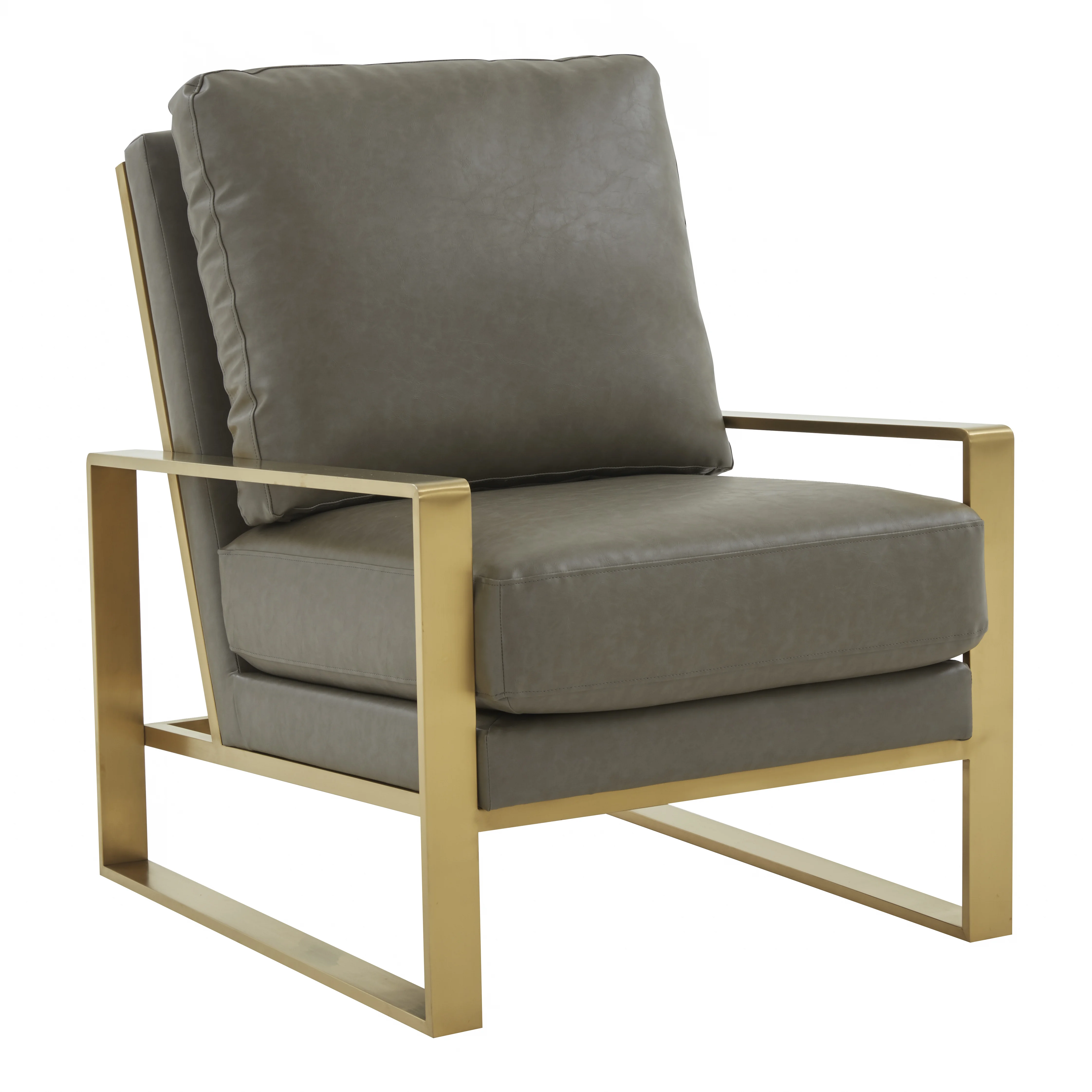 Jefferson Leather Modern Design Accent Armchair With Elegant Gold Frame