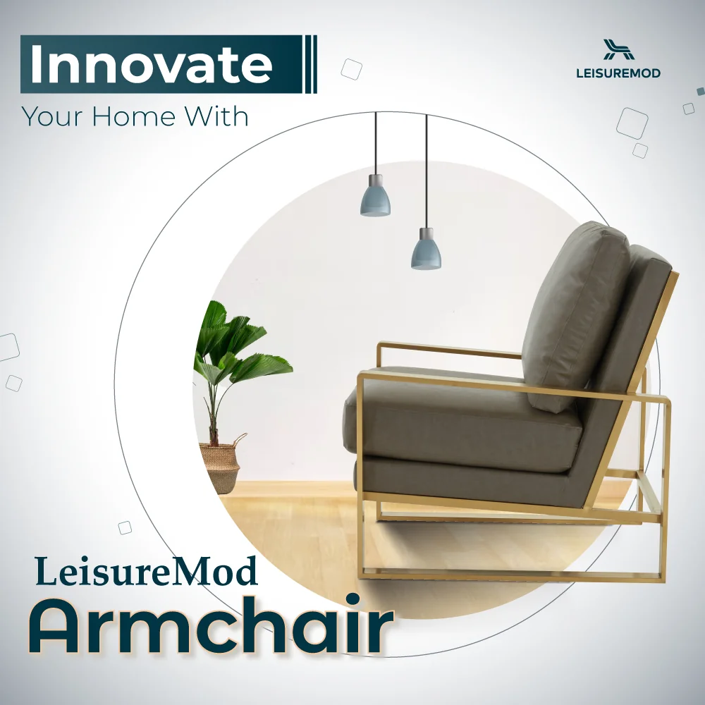 Jefferson Leather Modern Design Accent Armchair With Elegant Gold Frame