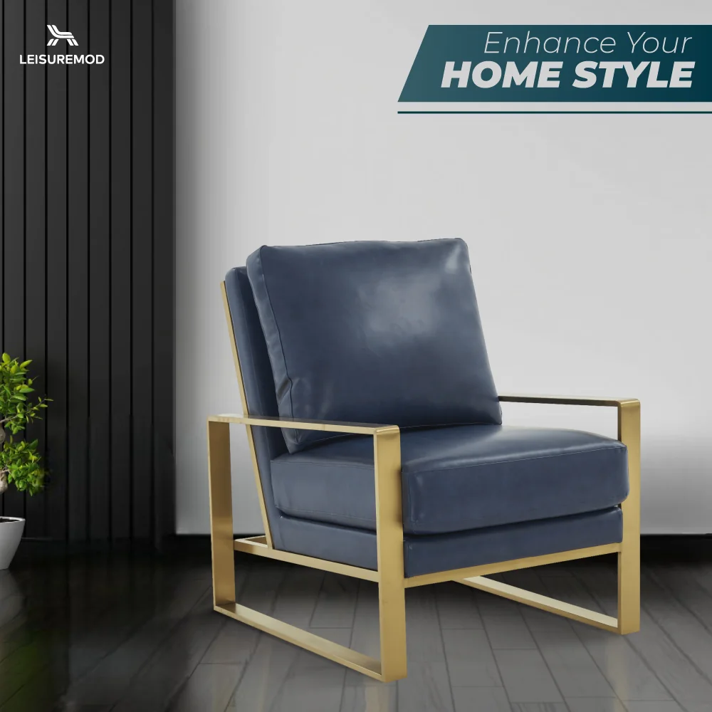 Jefferson Leather Modern Design Accent Armchair With Elegant Gold Frame