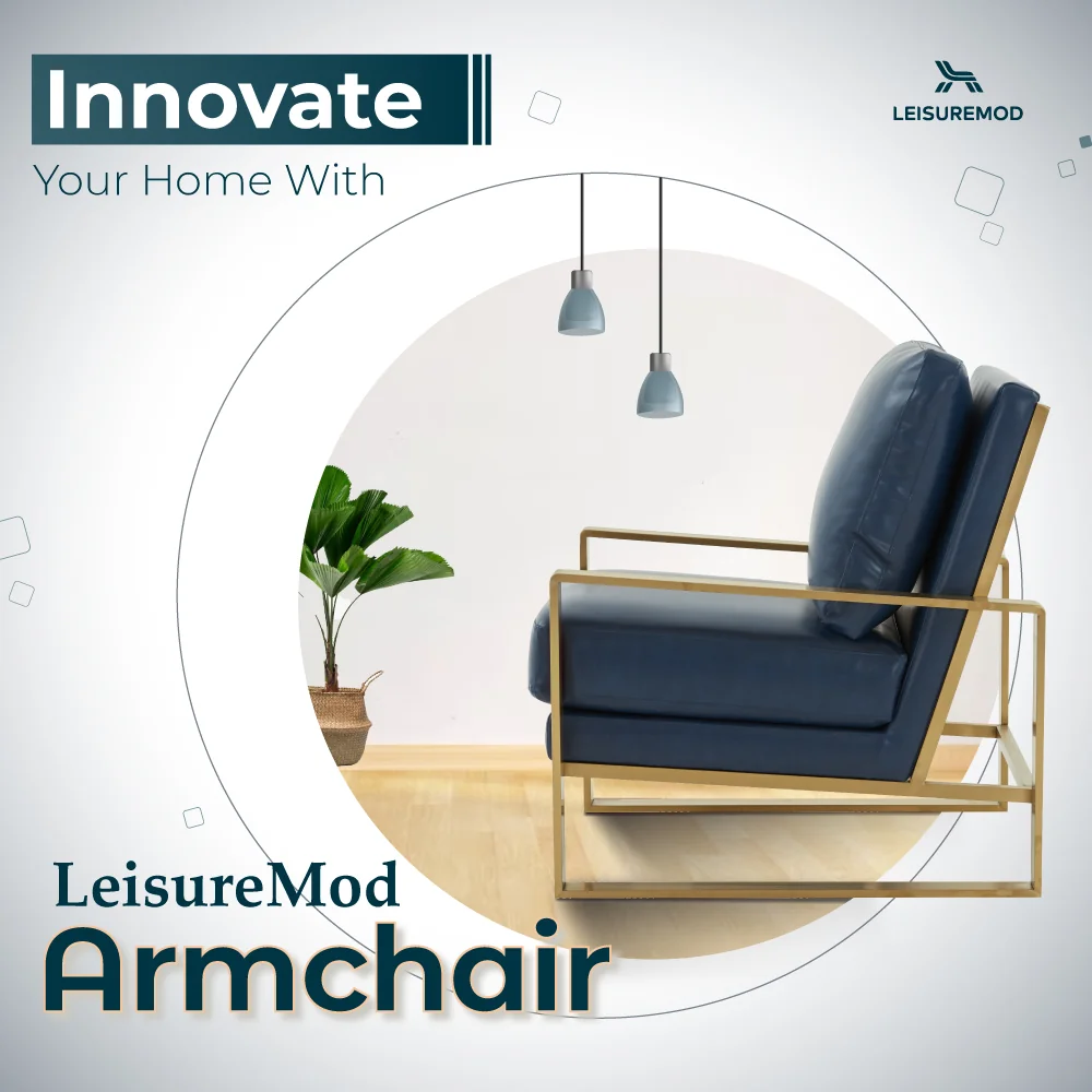 Jefferson Leather Modern Design Accent Armchair With Elegant Gold Frame