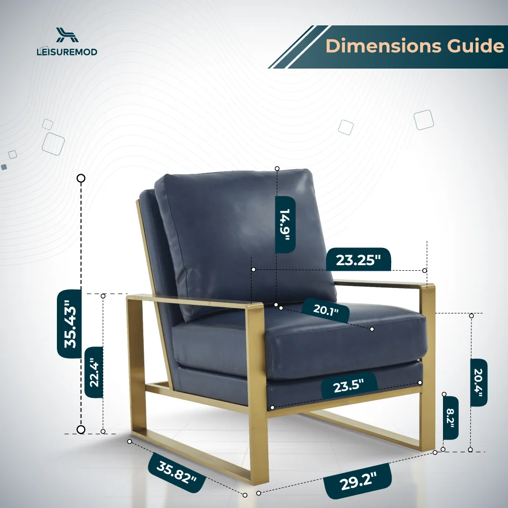 Jefferson Leather Modern Design Accent Armchair With Elegant Gold Frame