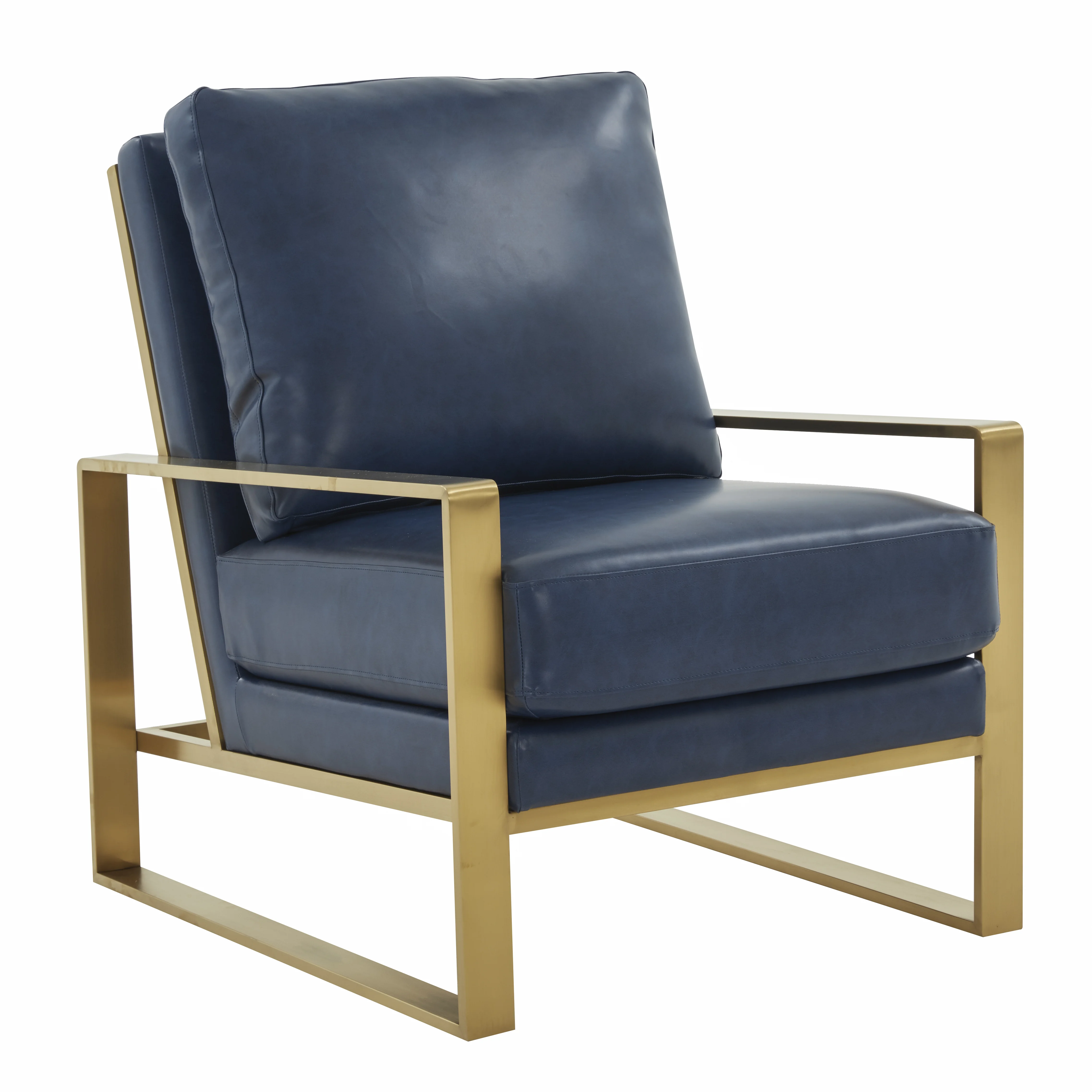 Jefferson Leather Modern Design Accent Armchair With Elegant Gold Frame