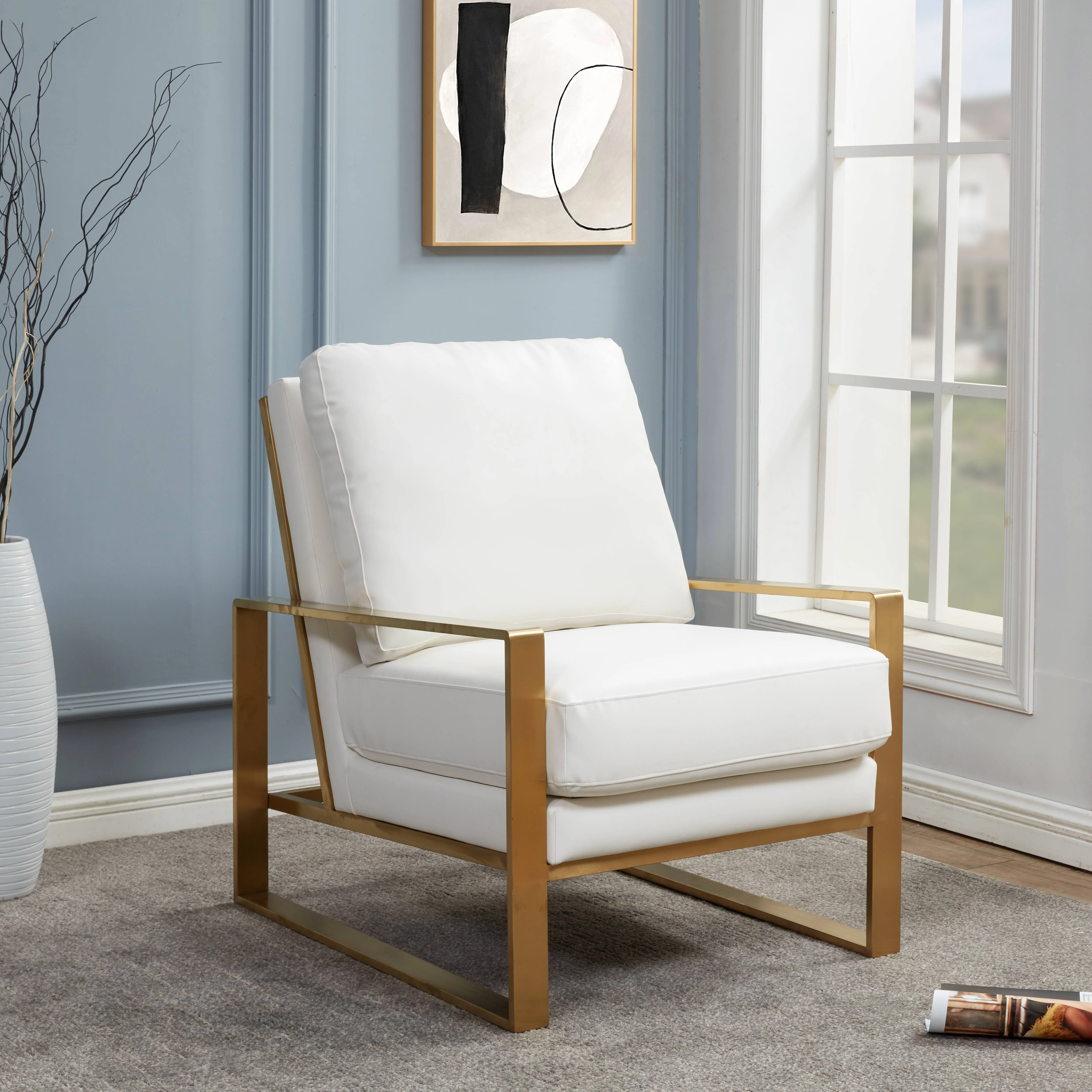 Jefferson Leather Modern Design Accent Armchair With Elegant Gold Frame