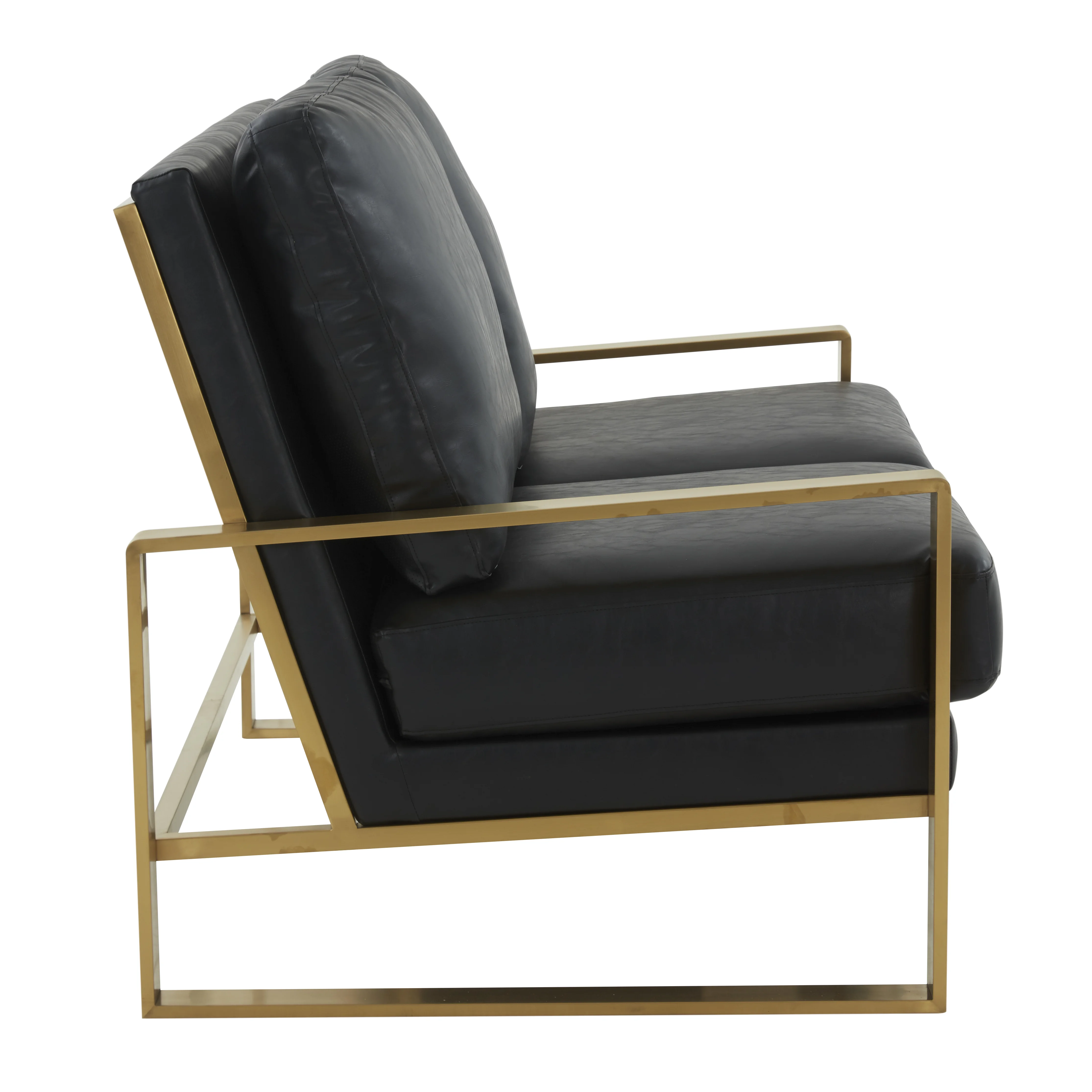 Jefferson - Leather Loveseat - Gold Frame - Black