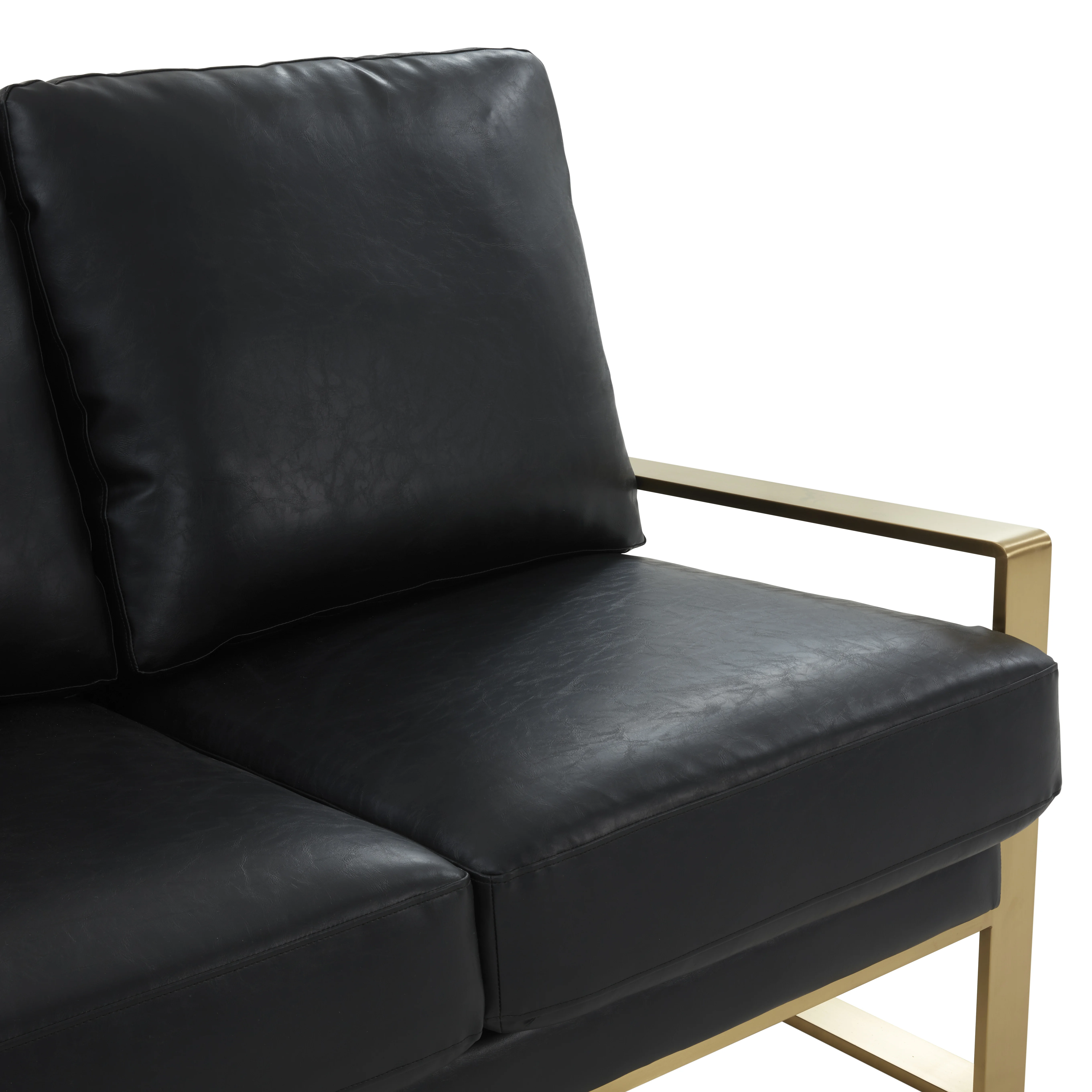 Jefferson - Leather Loveseat - Gold Frame - Black