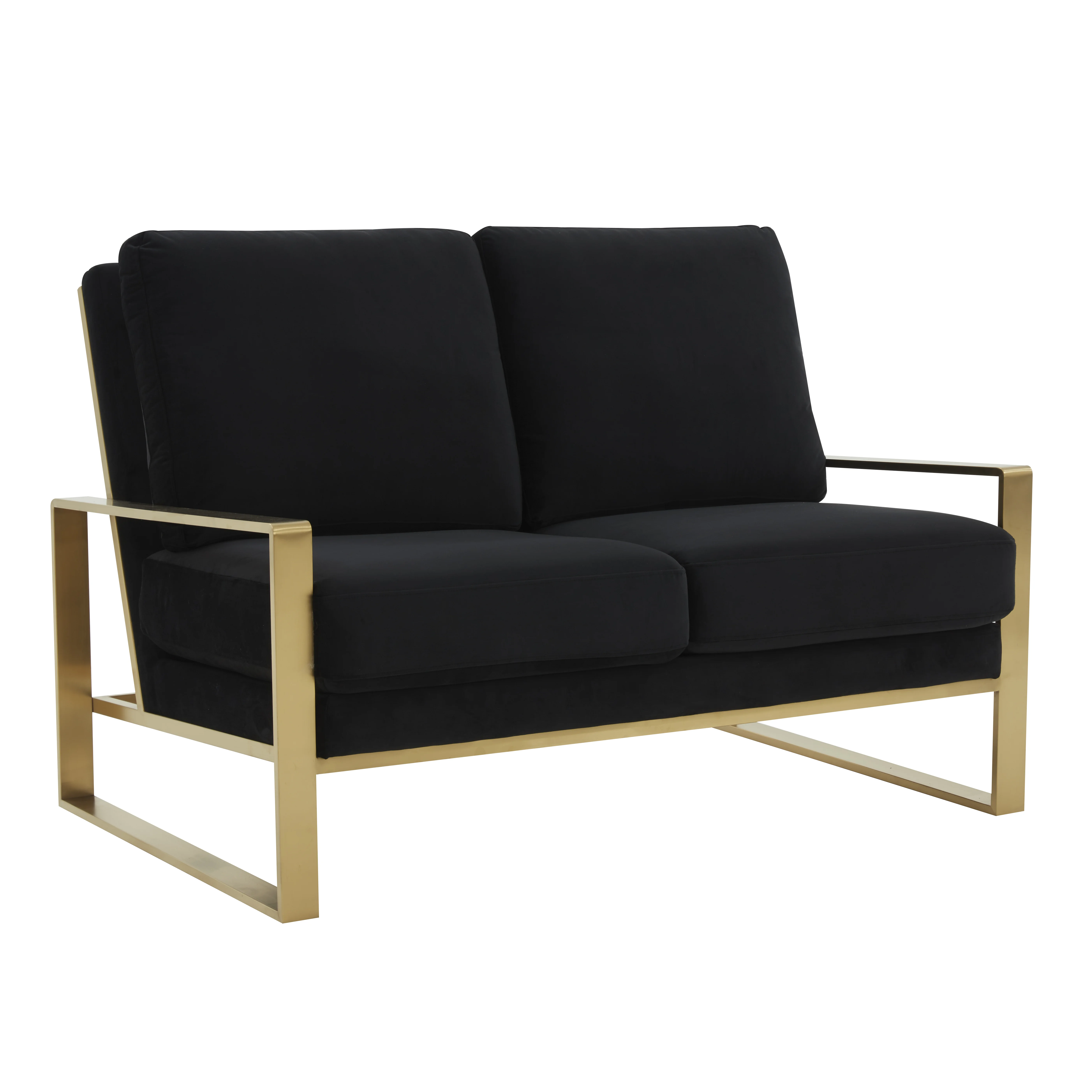 Jefferson Contemporary Modern Velvet Loveseat With Gold Frame