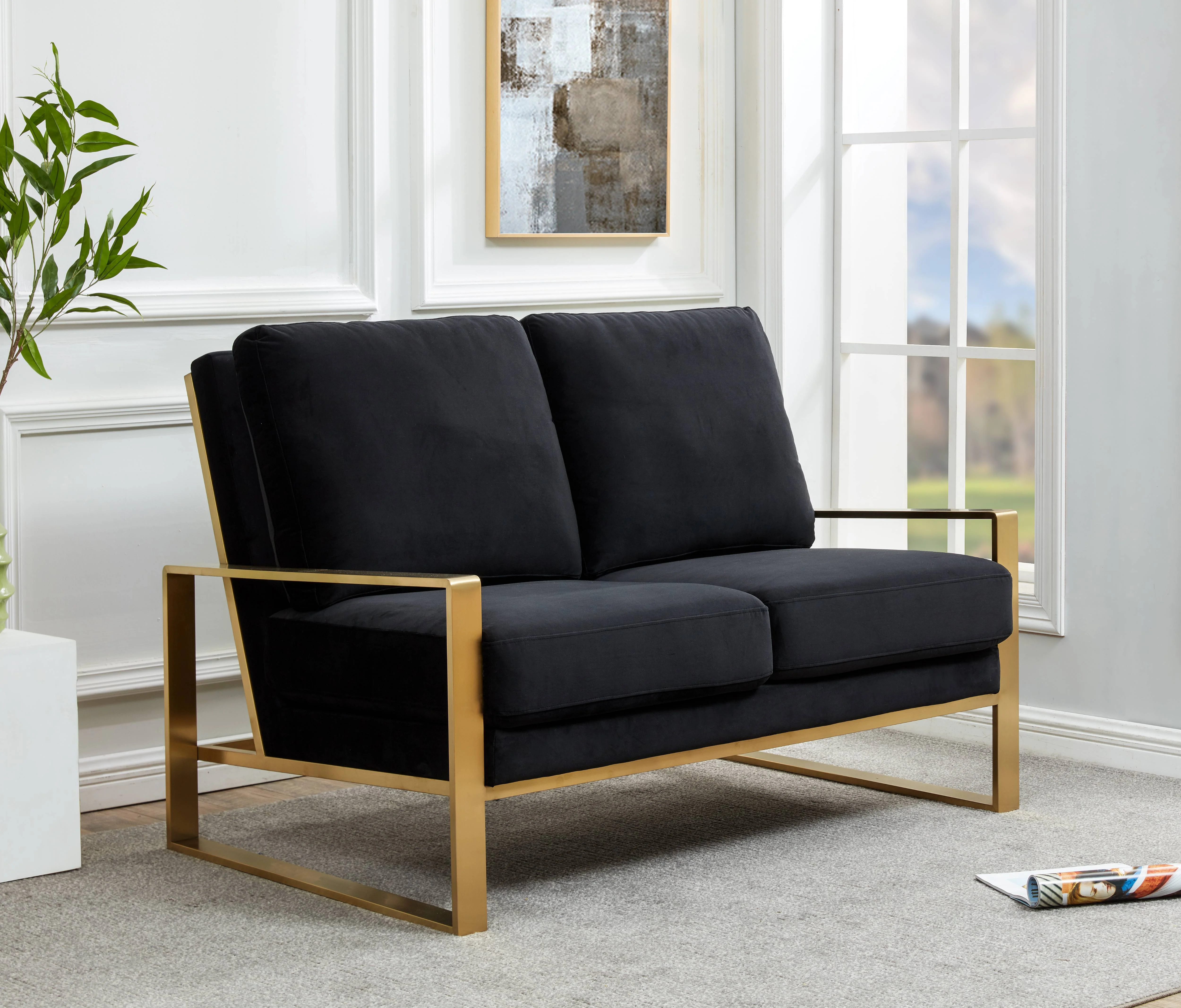 Jefferson Contemporary Modern Velvet Loveseat With Gold Frame