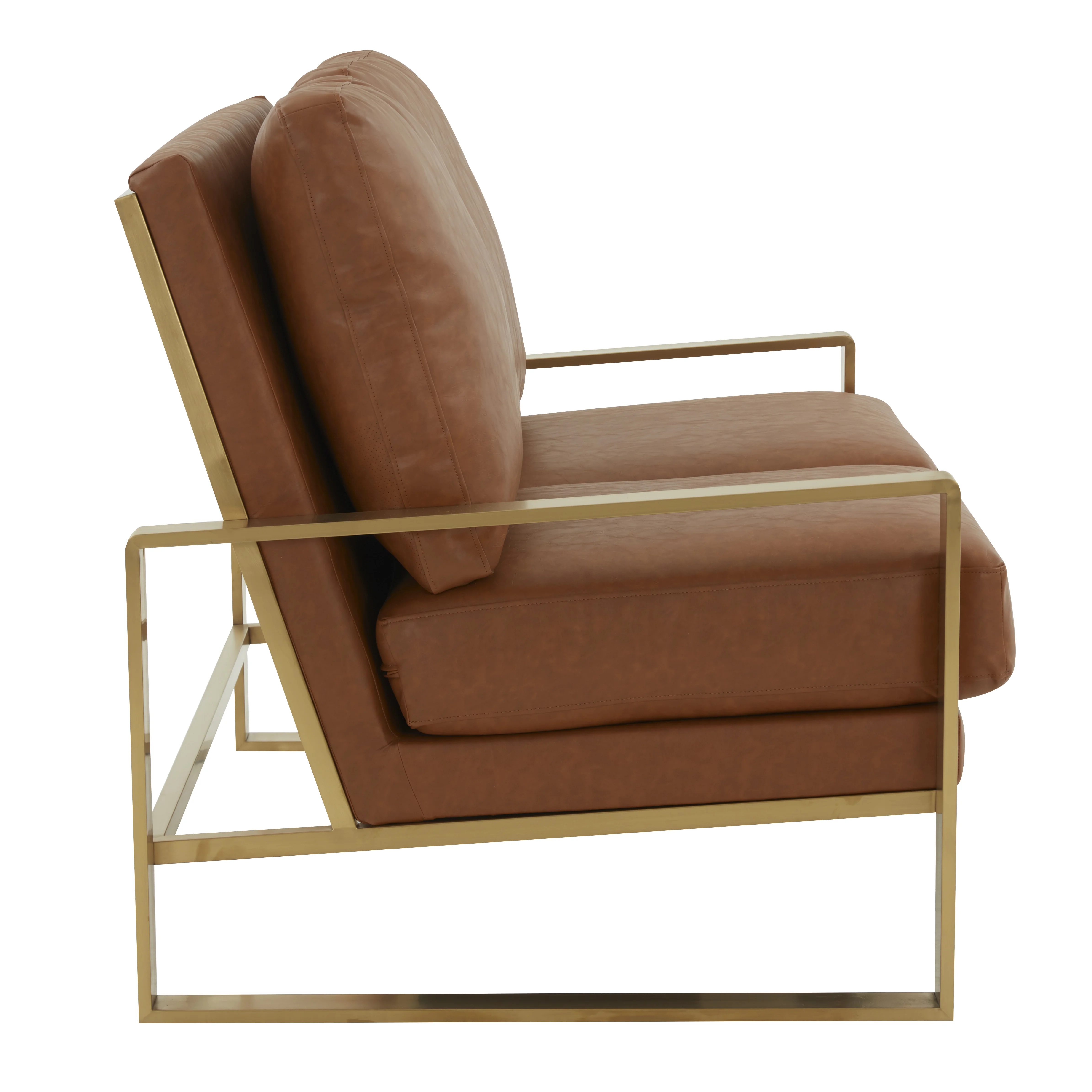 Jefferson - Leather Loveseat - Gold Frame - Cognac Tan