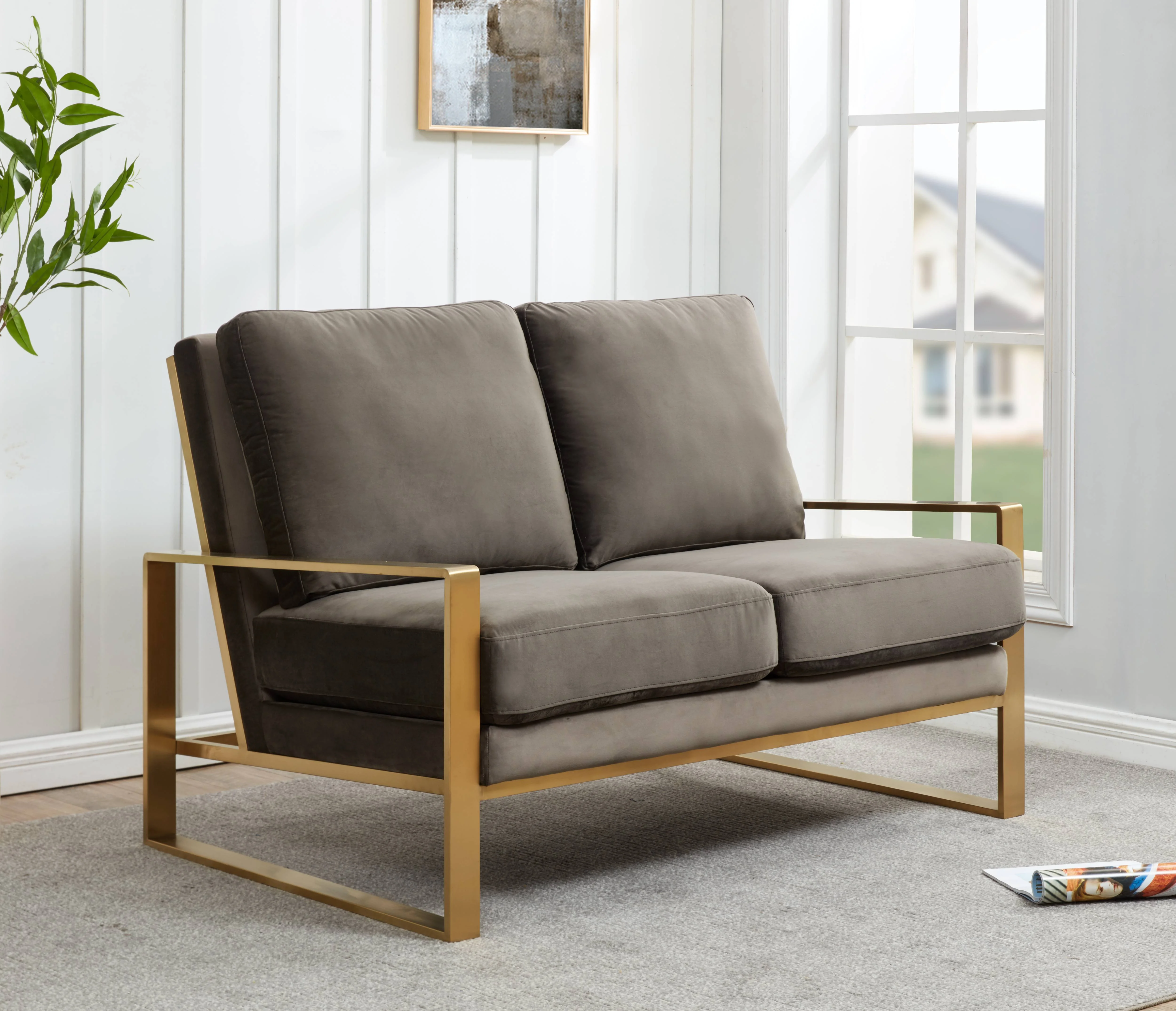 Jefferson Contemporary Modern Velvet Loveseat With Gold Frame
