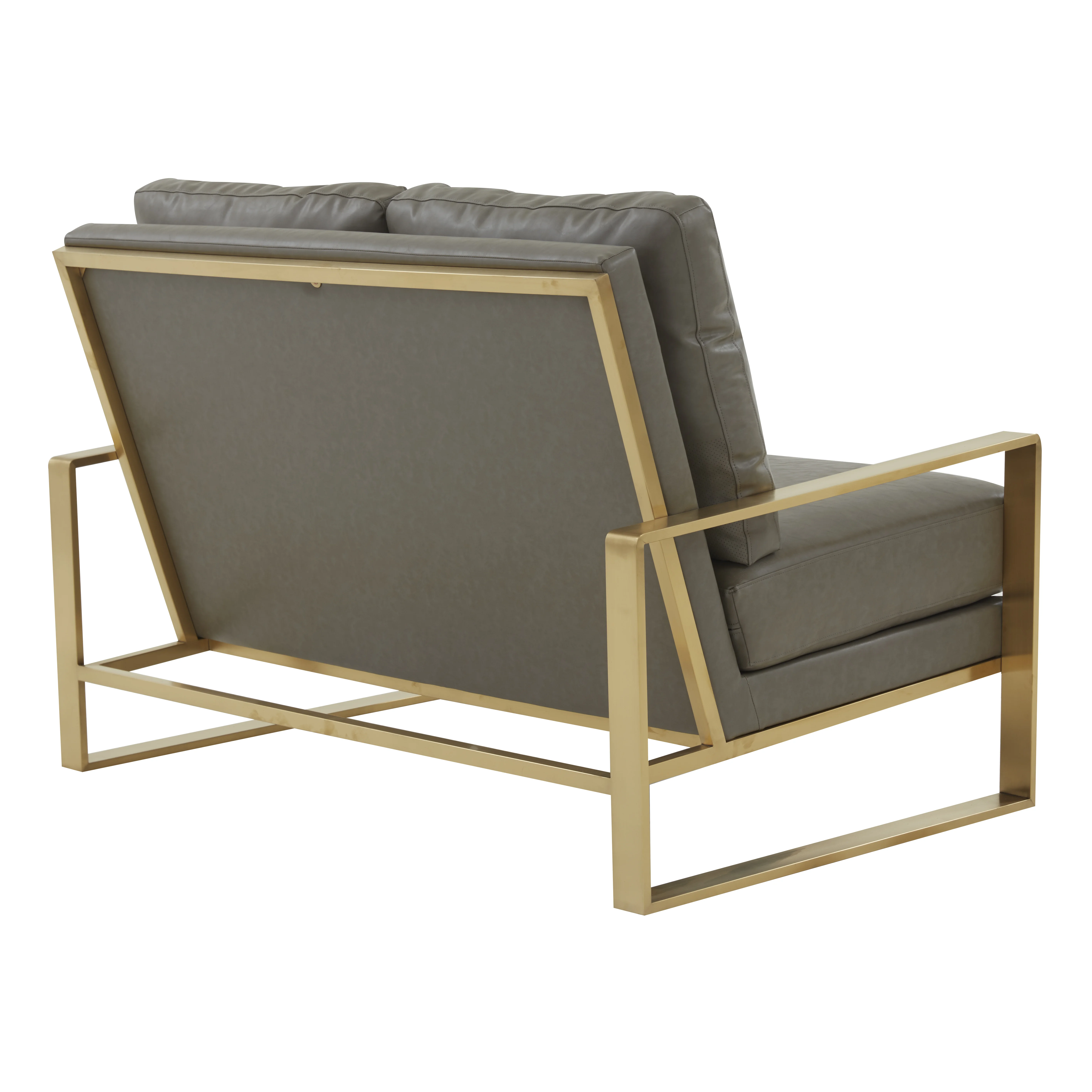 Jefferson - Leather Loveseat - Gold Frame - Grey