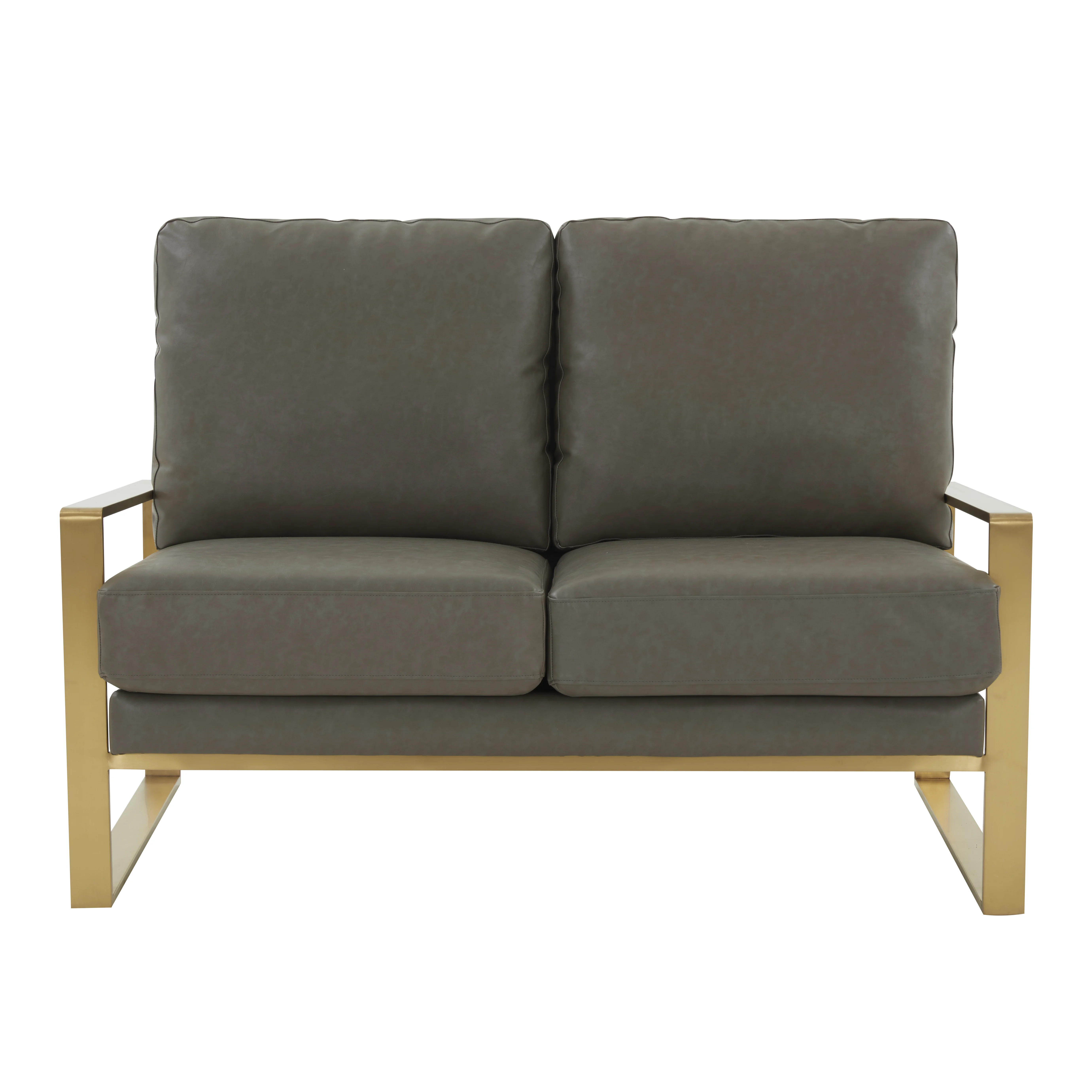Jefferson - Leather Loveseat - Gold Frame - Grey