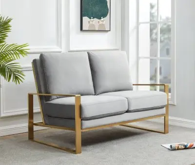 Jefferson Contemporary Modern Velvet Loveseat With Gold Frame