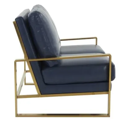 Jefferson - Leather Loveseat - Gold Frame - Navy Blue