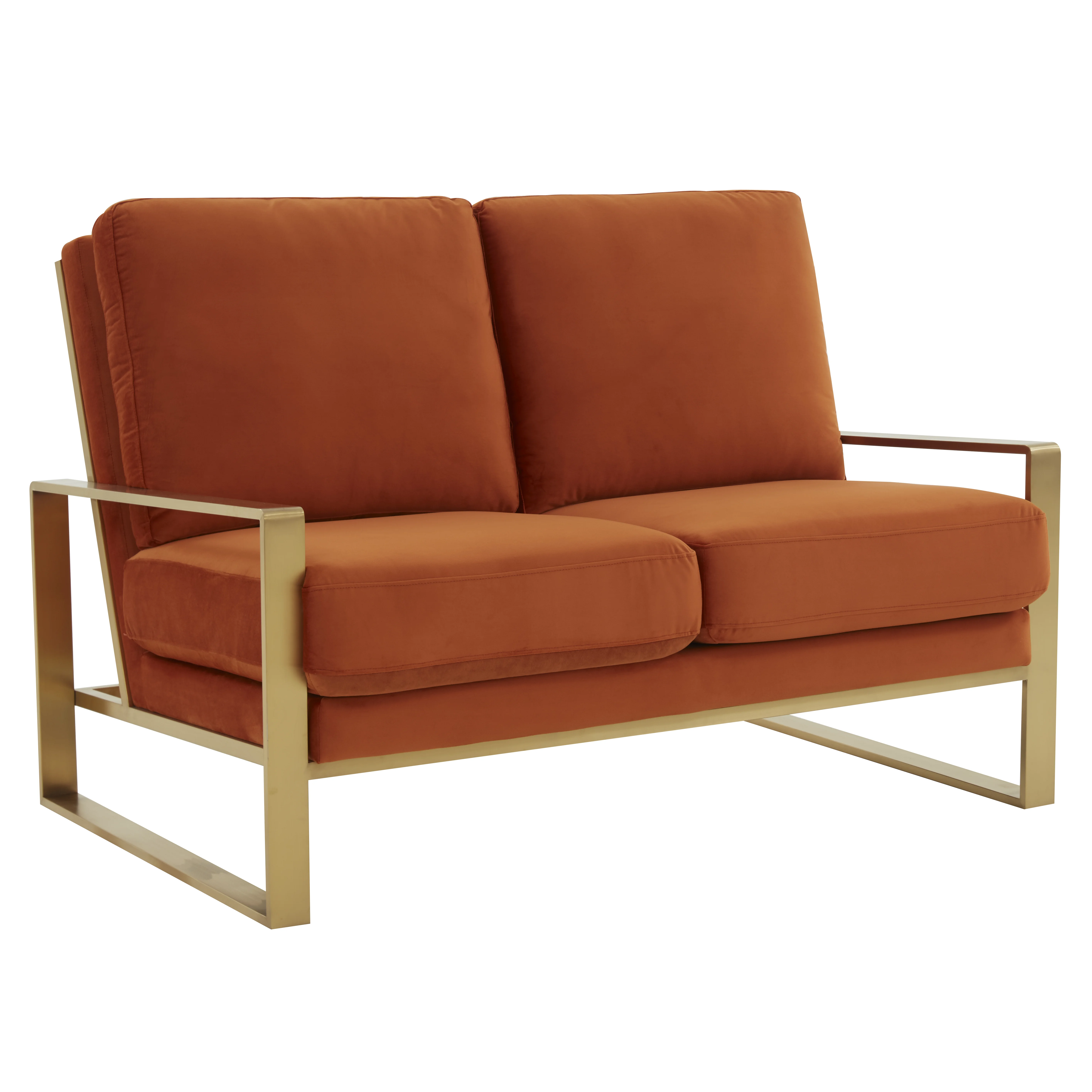 Jefferson Contemporary Modern Velvet Loveseat With Gold Frame