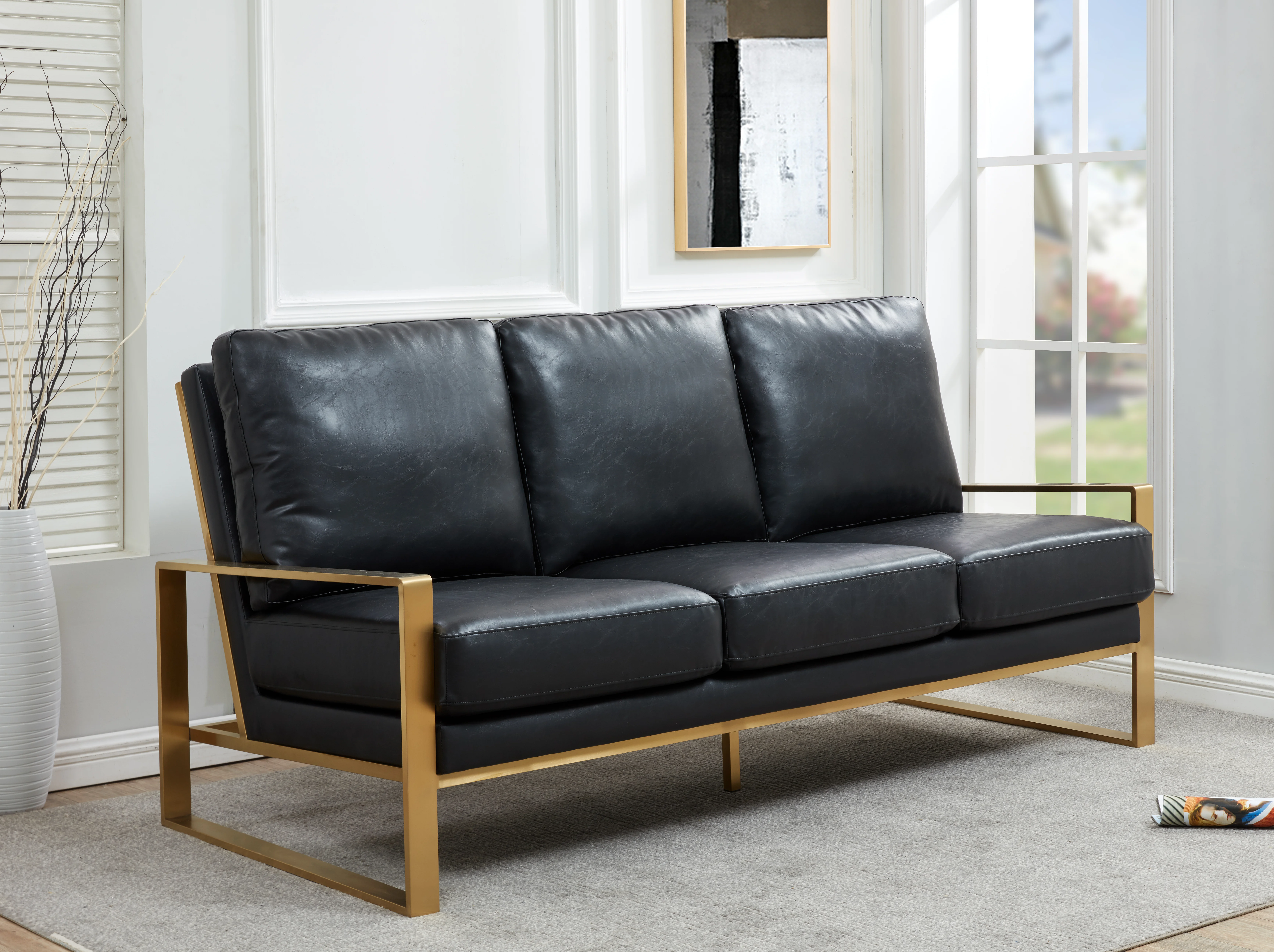 Jefferson Modern Design Leather Sofa With Gold Frame
