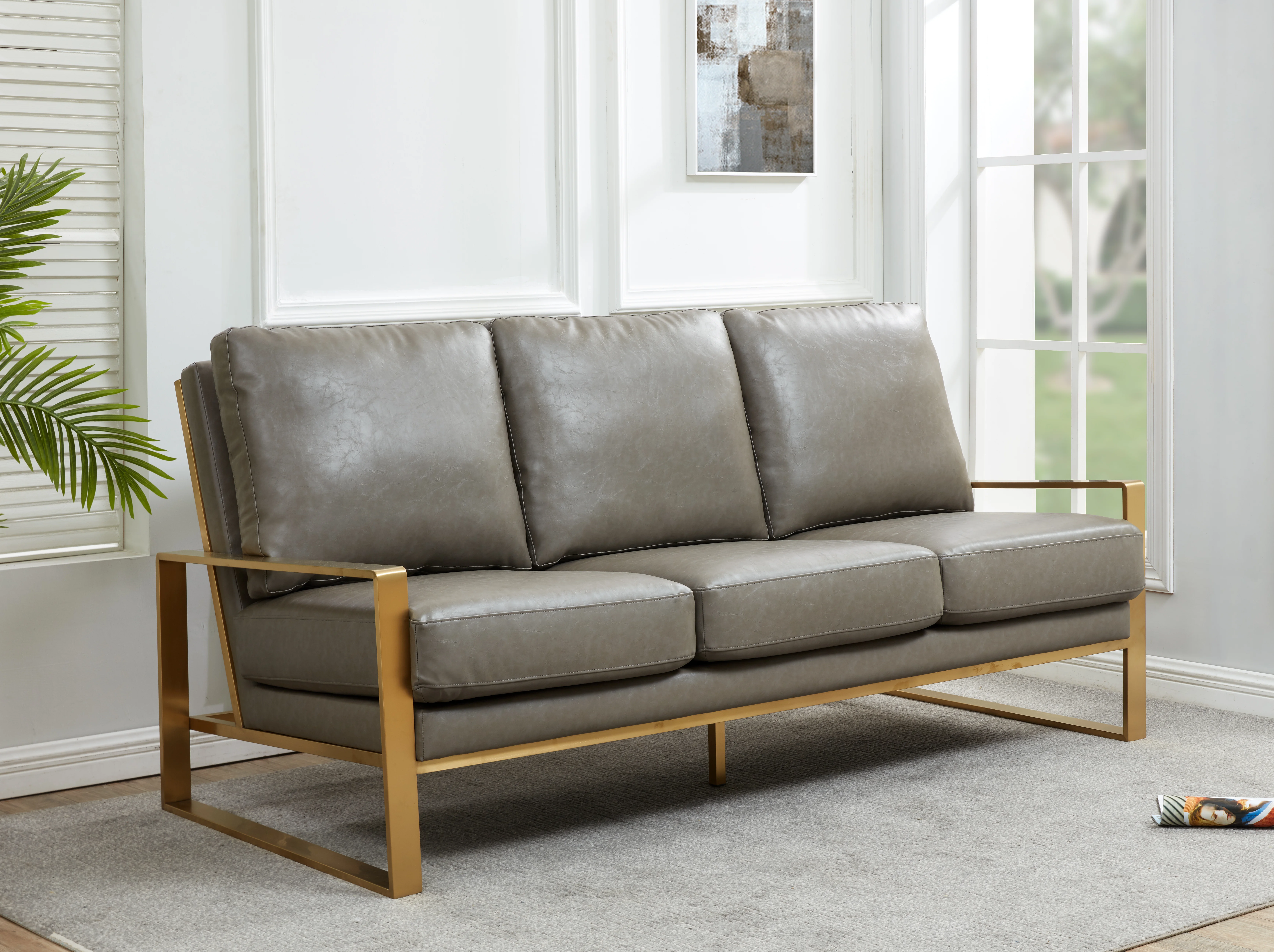 Jefferson Modern Design Leather Sofa With Gold Frame