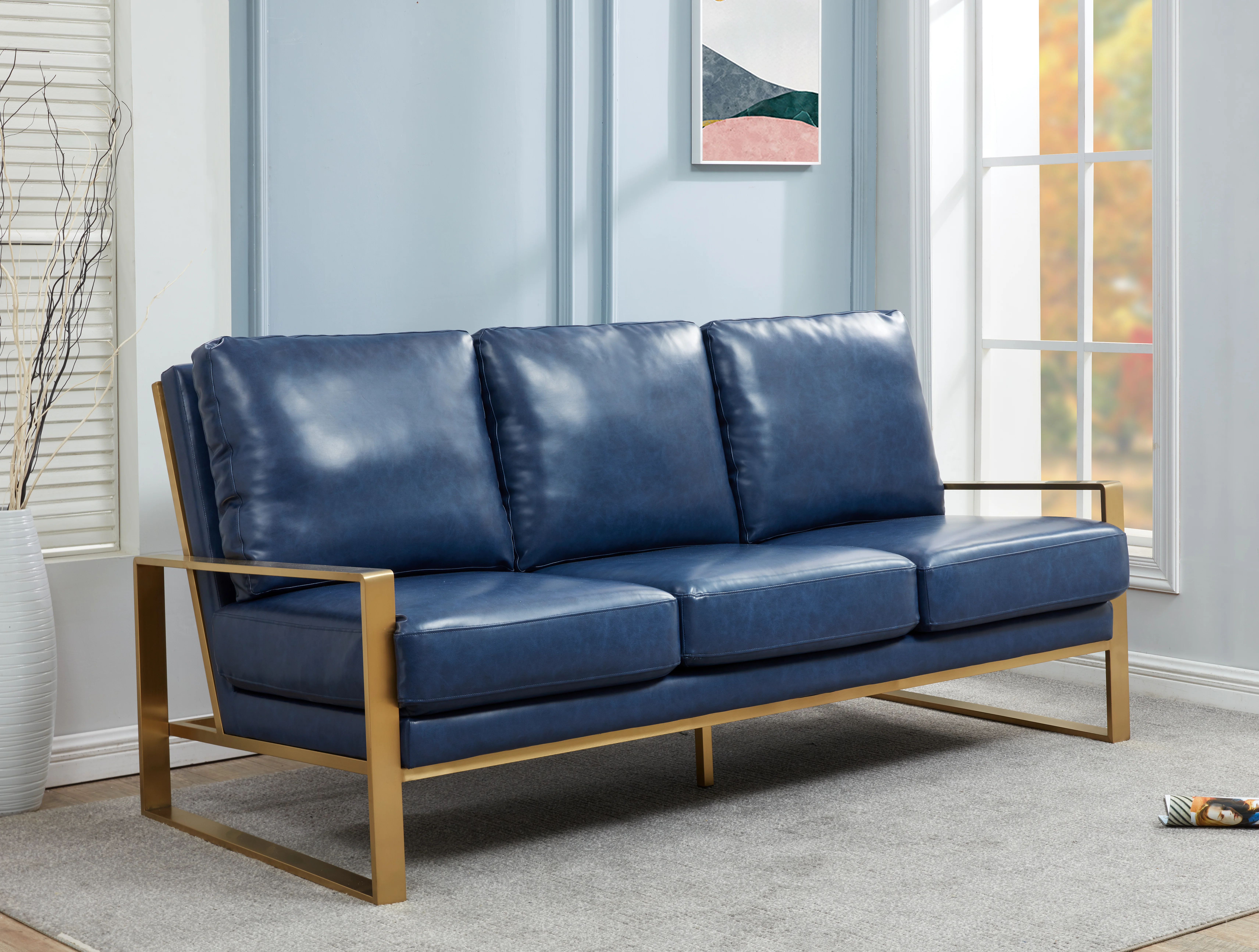 Jefferson Modern Design Leather Sofa With Gold Frame