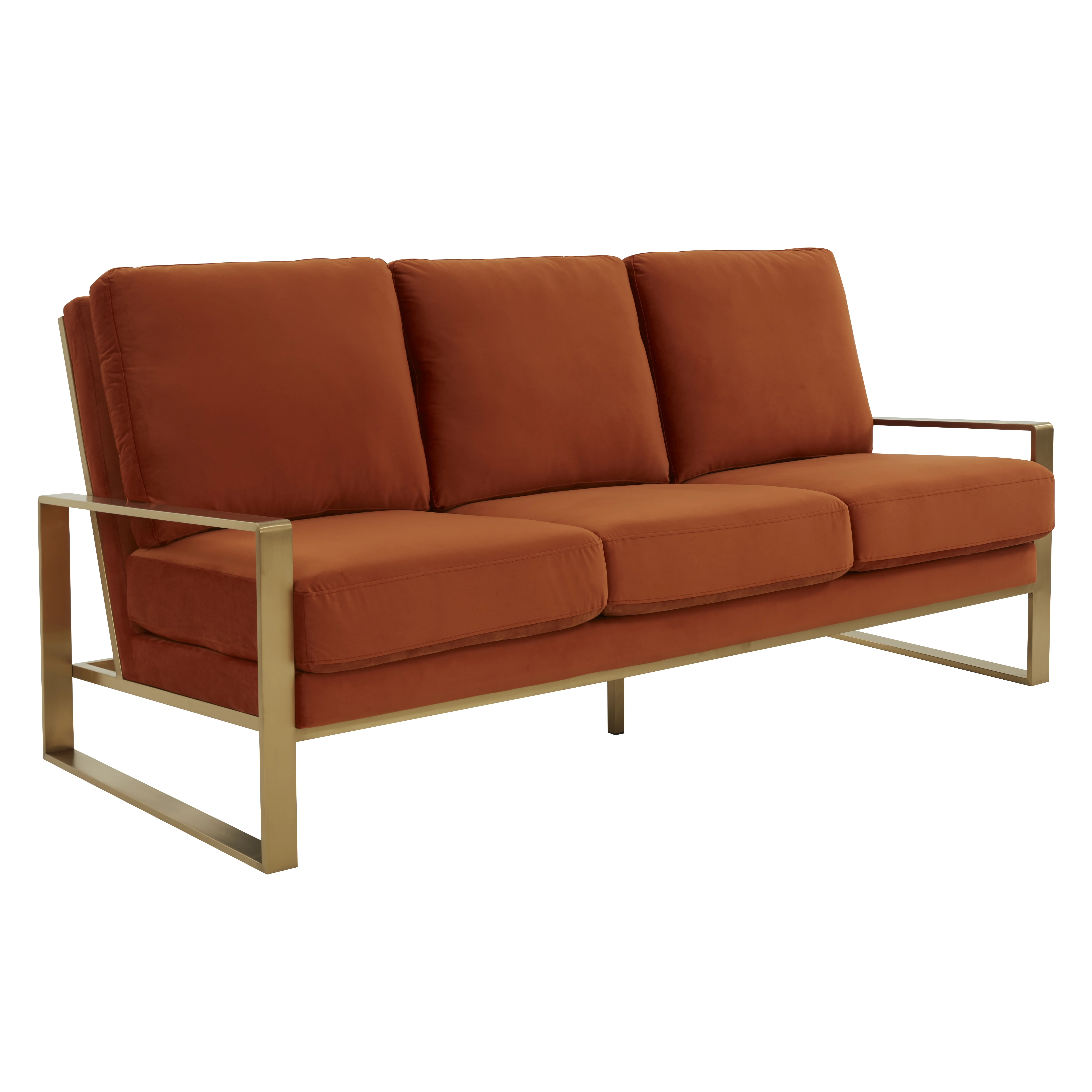 Jefferson Contemporary Modern Design Velvet Sofa With Gold Frame.