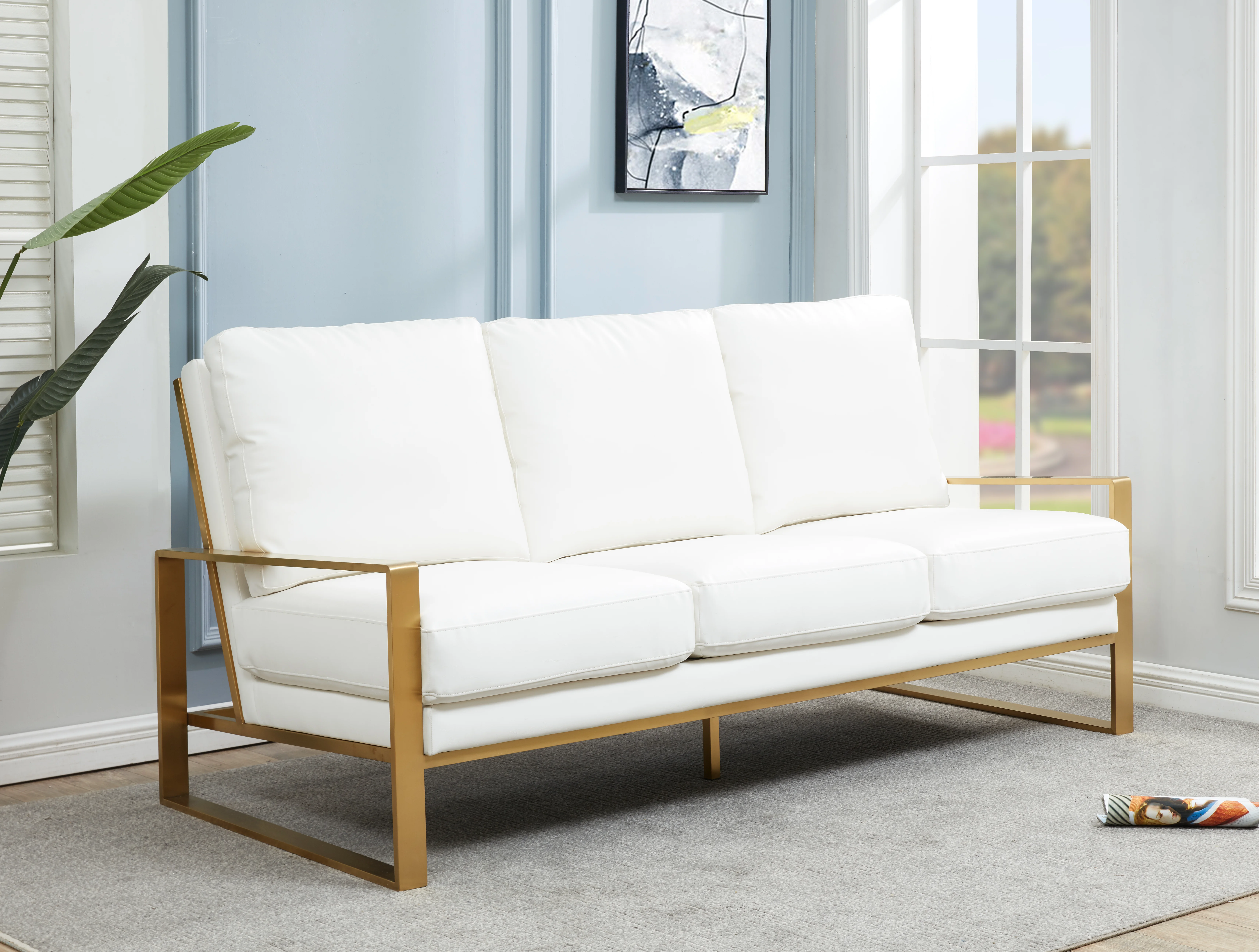 Jefferson Modern Design Leather Sofa With Gold Frame