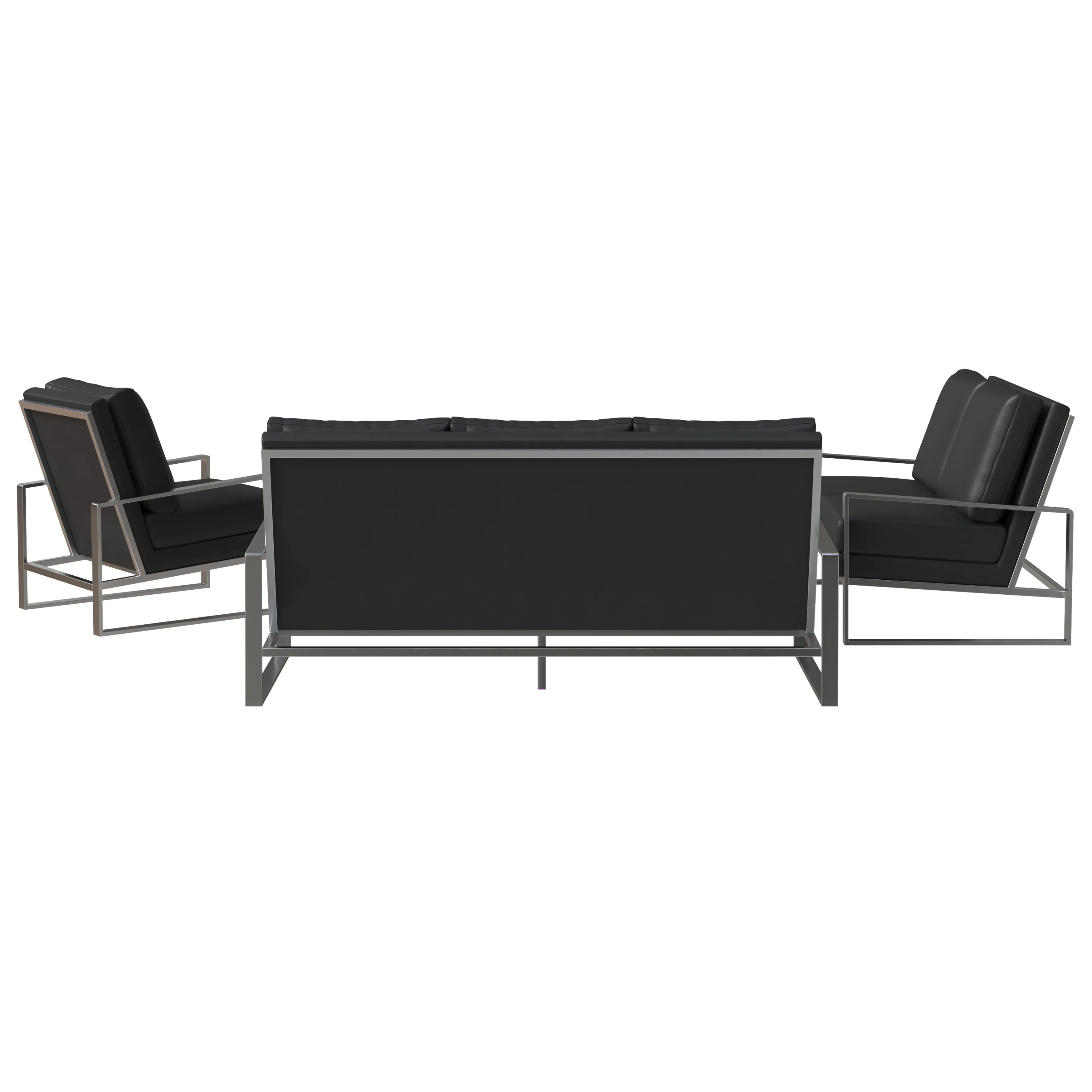 Jefferson Leather 3-Piece Living Room Sofa Set With Elegant Silver Frame Black