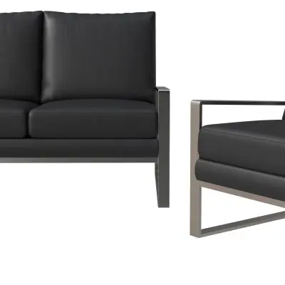 Jefferson Leather 3-Piece Living Room Sofa Set With Elegant Silver Frame Black