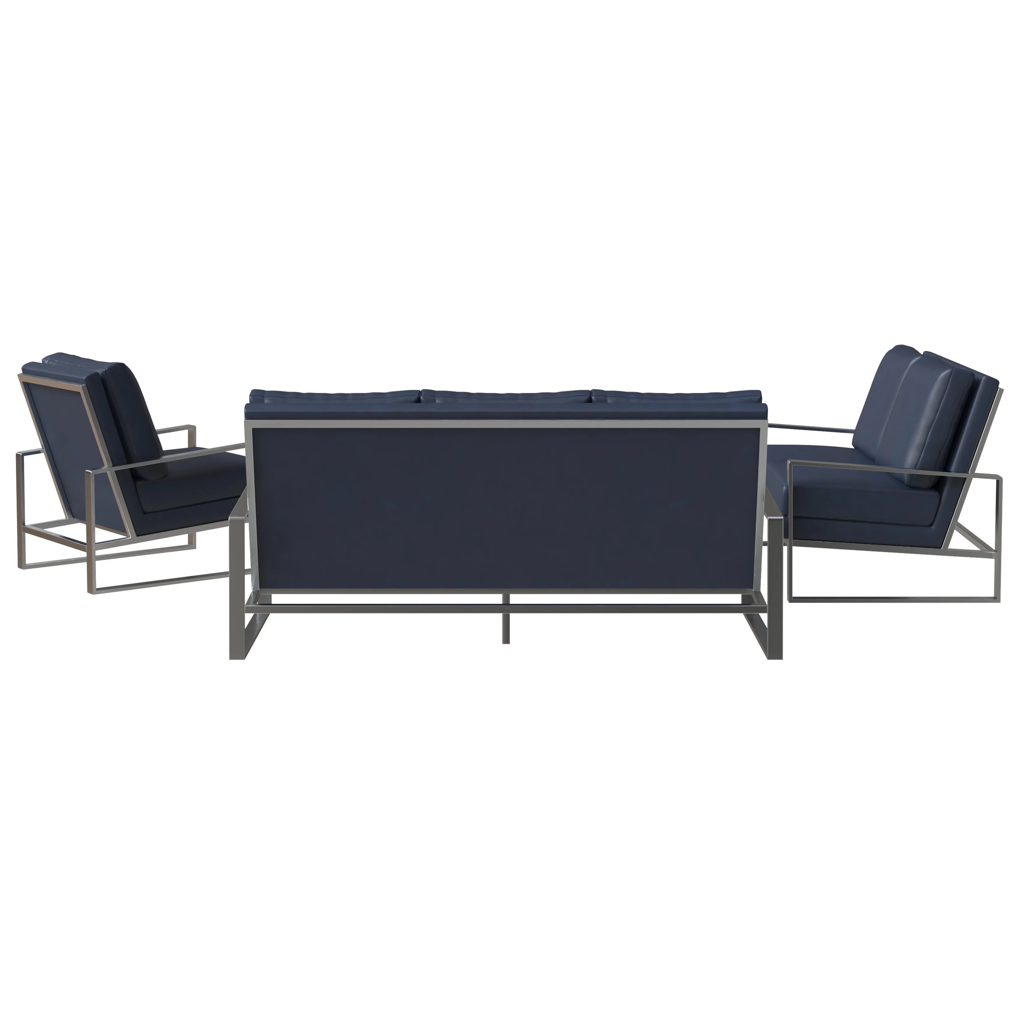 Jefferson Leather 3-Piece Living Room Sofa Set With Elegant Silver Frame Navy Blue
