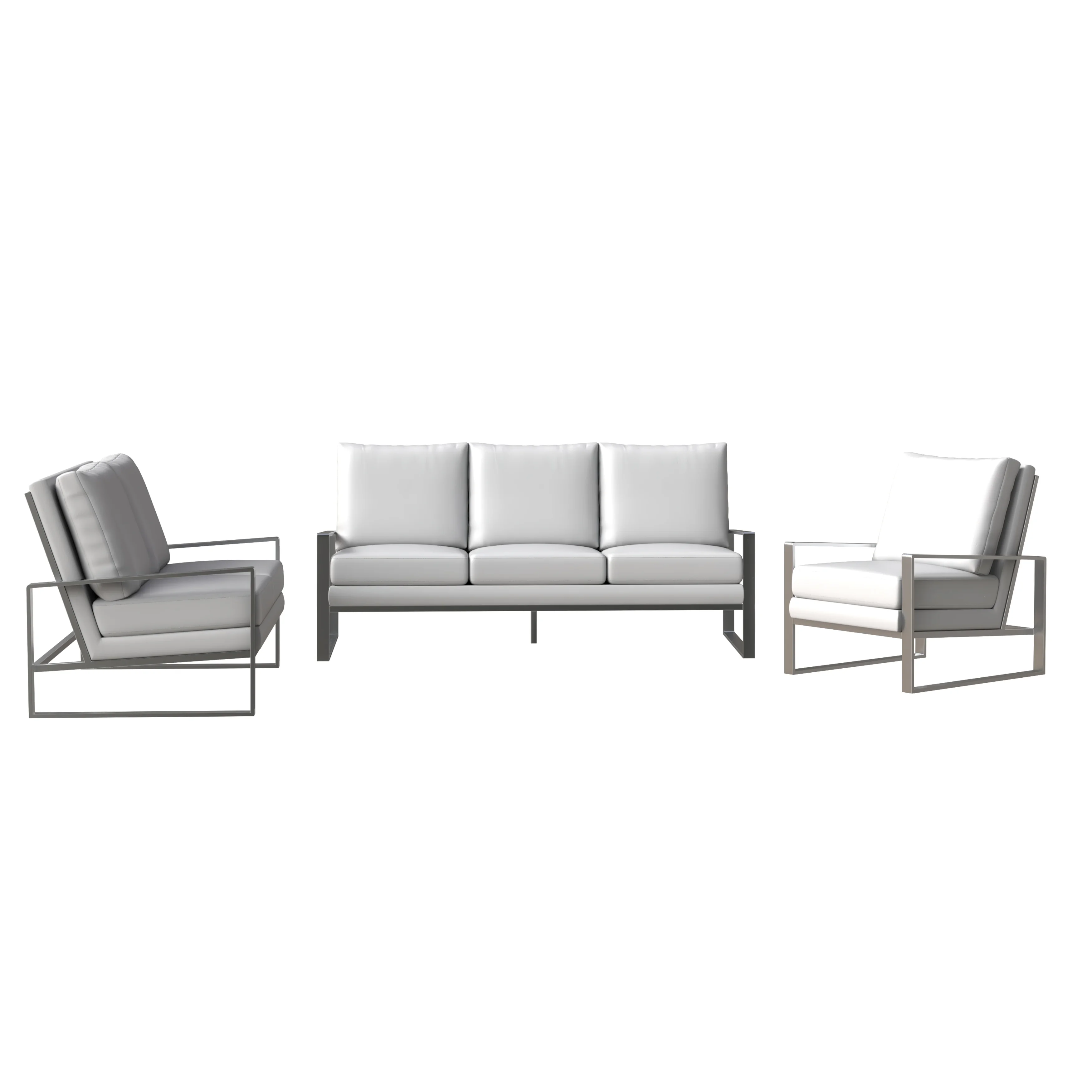 Jefferson Leather 3-Piece Living Room Sofa Set With Elegant Silver Frame White