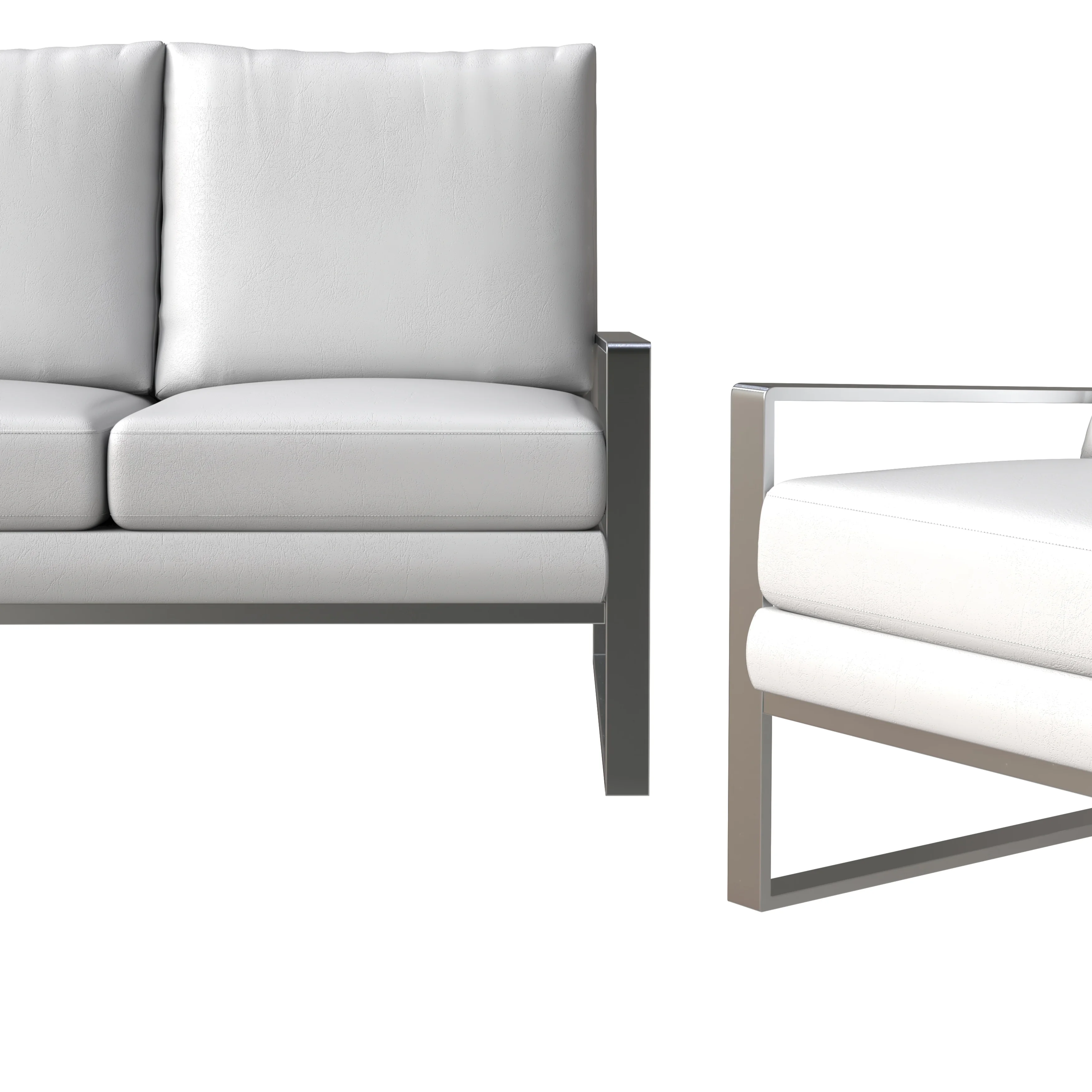 Jefferson Leather 3-Piece Living Room Sofa Set With Elegant Silver Frame White