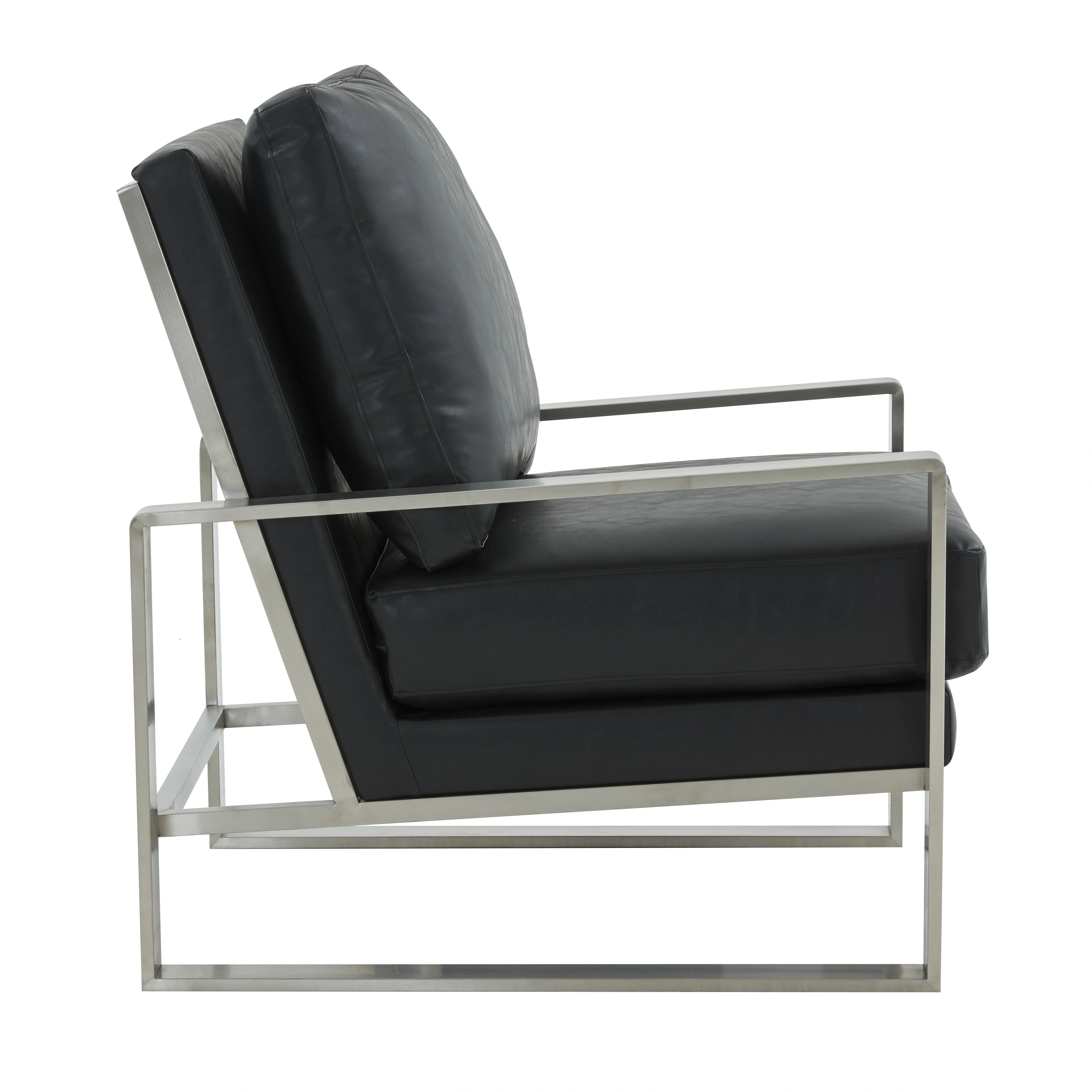 Jefferson Leather Modern Design Accent Armchair With Elegant Silver Frame