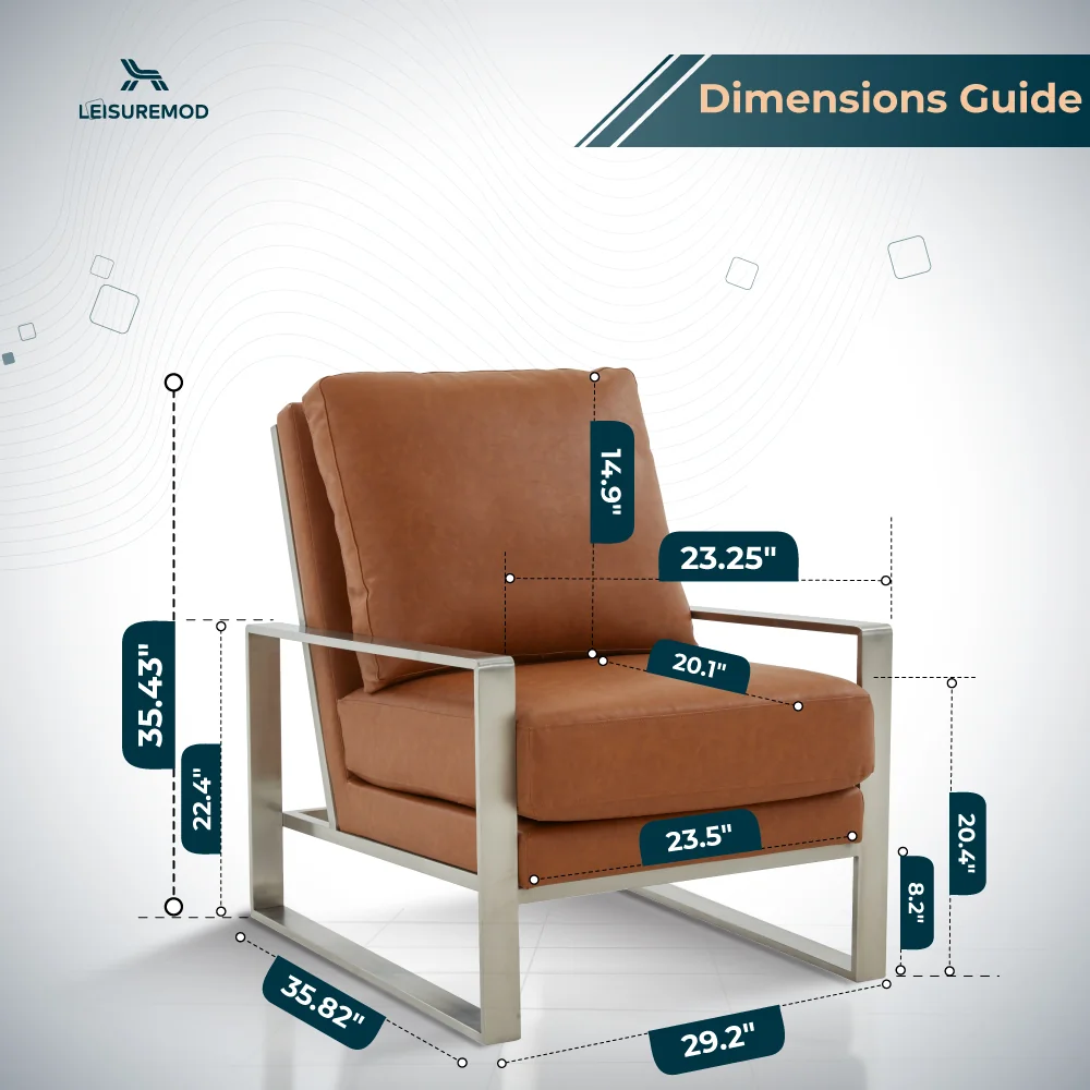 Jefferson Leather Modern Design Accent Armchair With Elegant Silver Frame